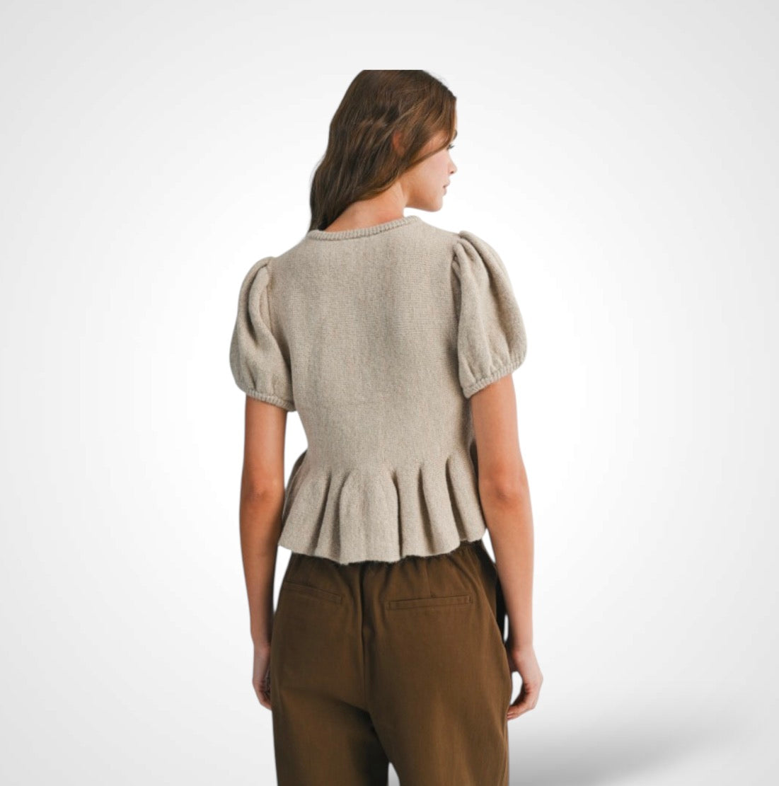 PEPLUM KNIT TOP WITH BOW DETAIL