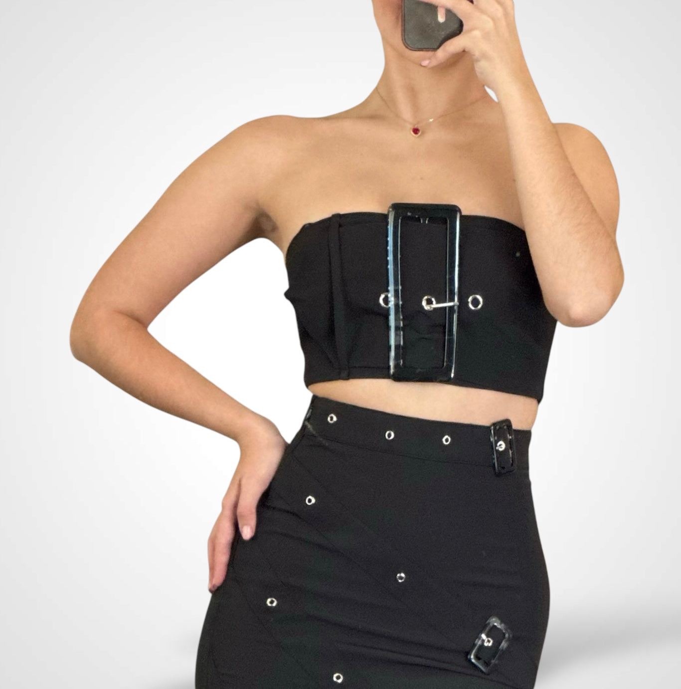 BUCKLE TRIM SKIRT SET•-2