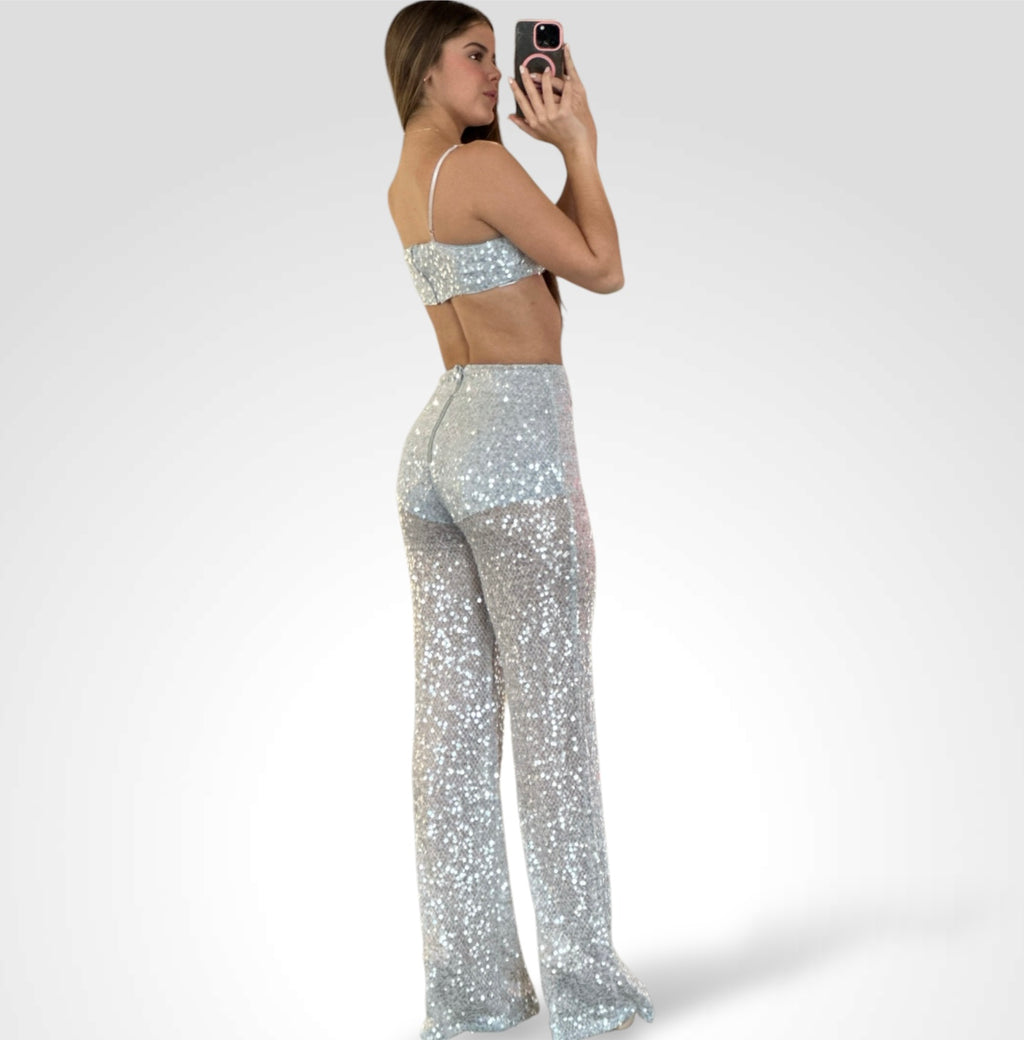 Women's Two Piece Outfit Sparkle Sequin Sleeveless