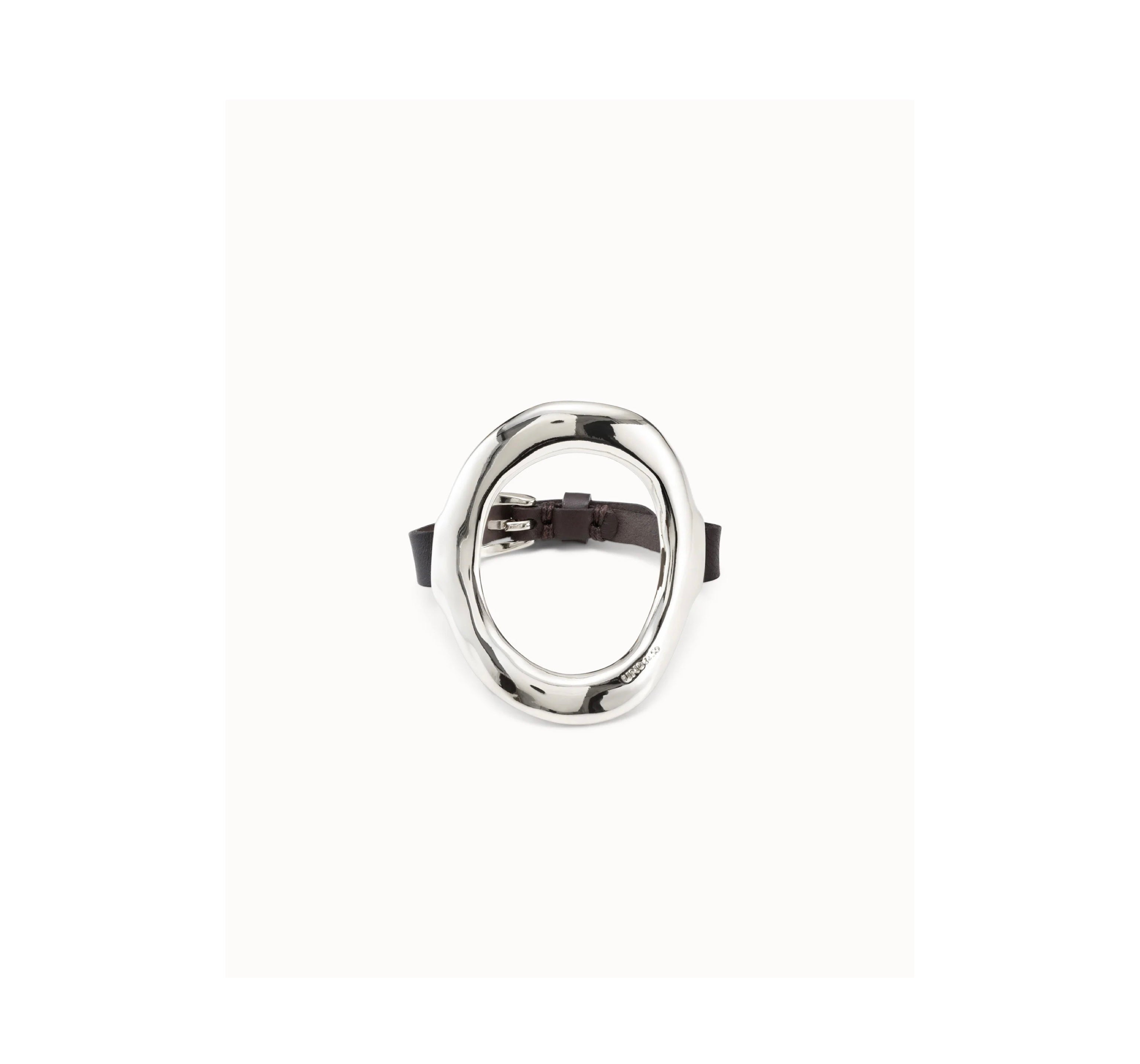 UNO D 50-Sterling silver-plated bracelet, large central oval with buckle clasp•-1
