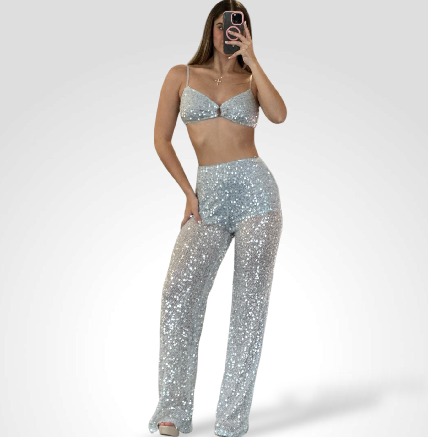 Women's Two Piece Outfit Sparkle Sequin Sleeveless•