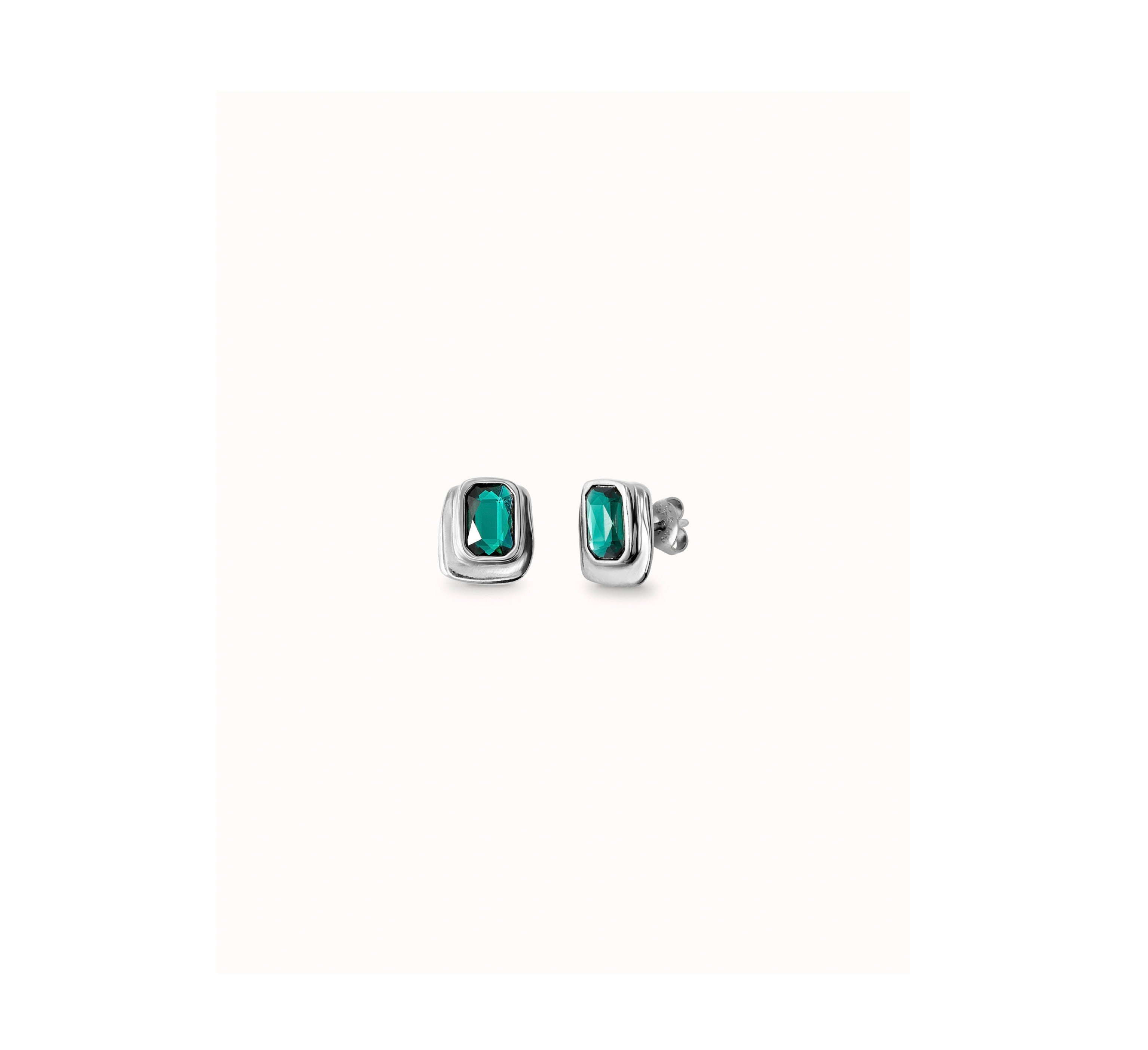 UNO D 50-Rectangular sterling silver-plated earrings with green crystal•-1