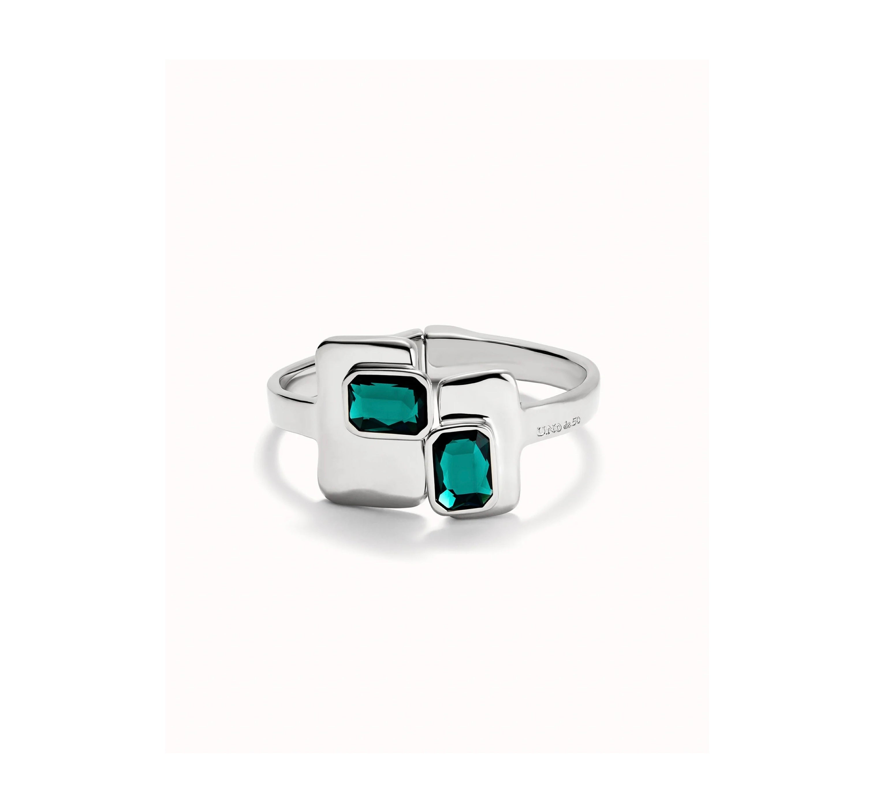 UNO D 50-Rigid sterling silver-plated bracelet with green crystals•