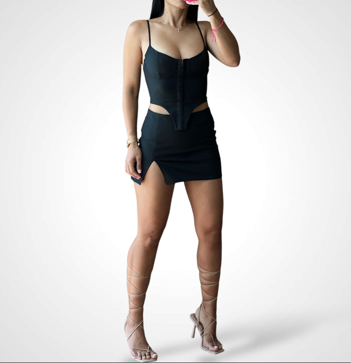 Black Corset & Mini Skirt Set-2