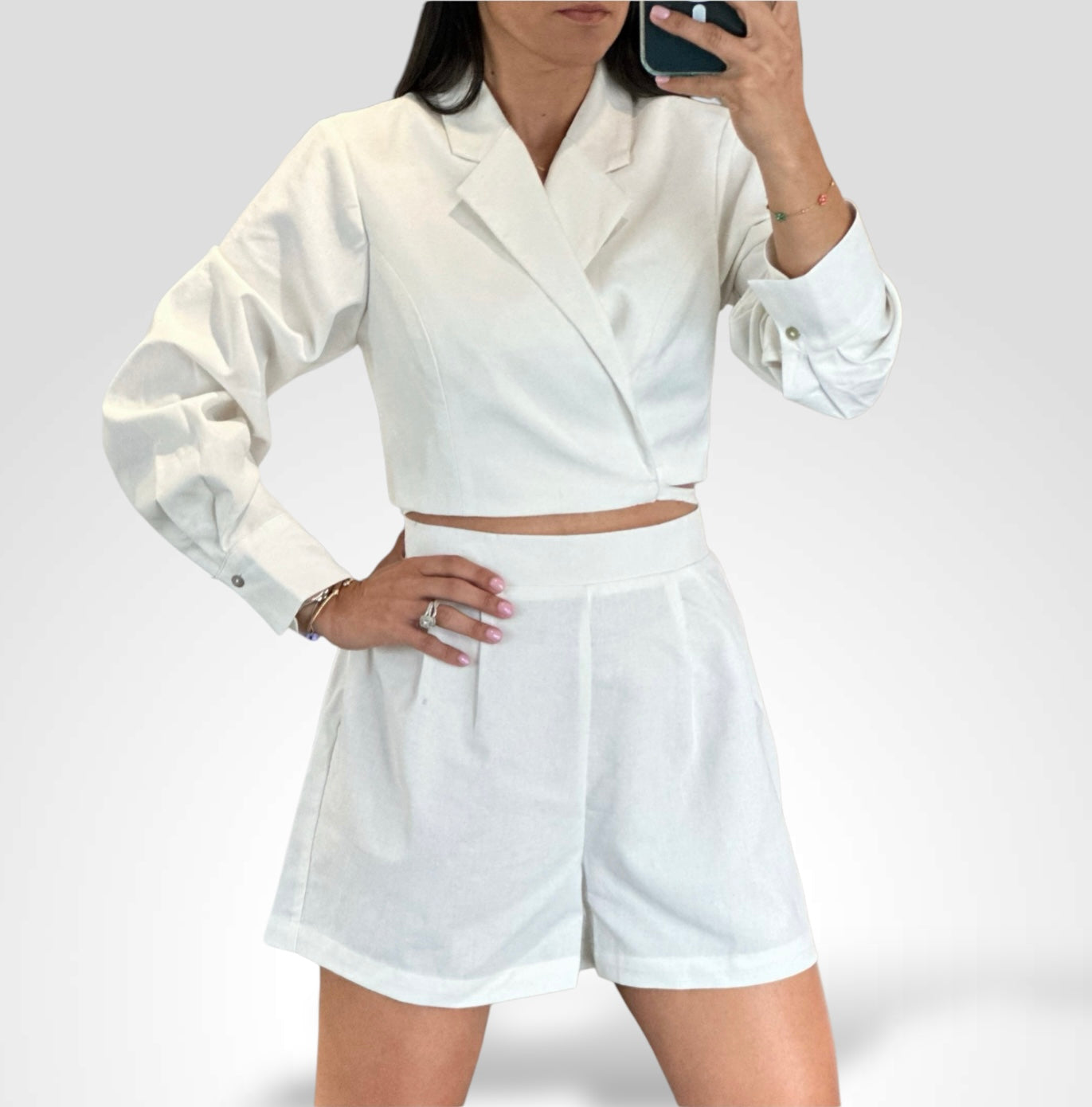 Linen Sleeve Wrap Top & Pants Set•
