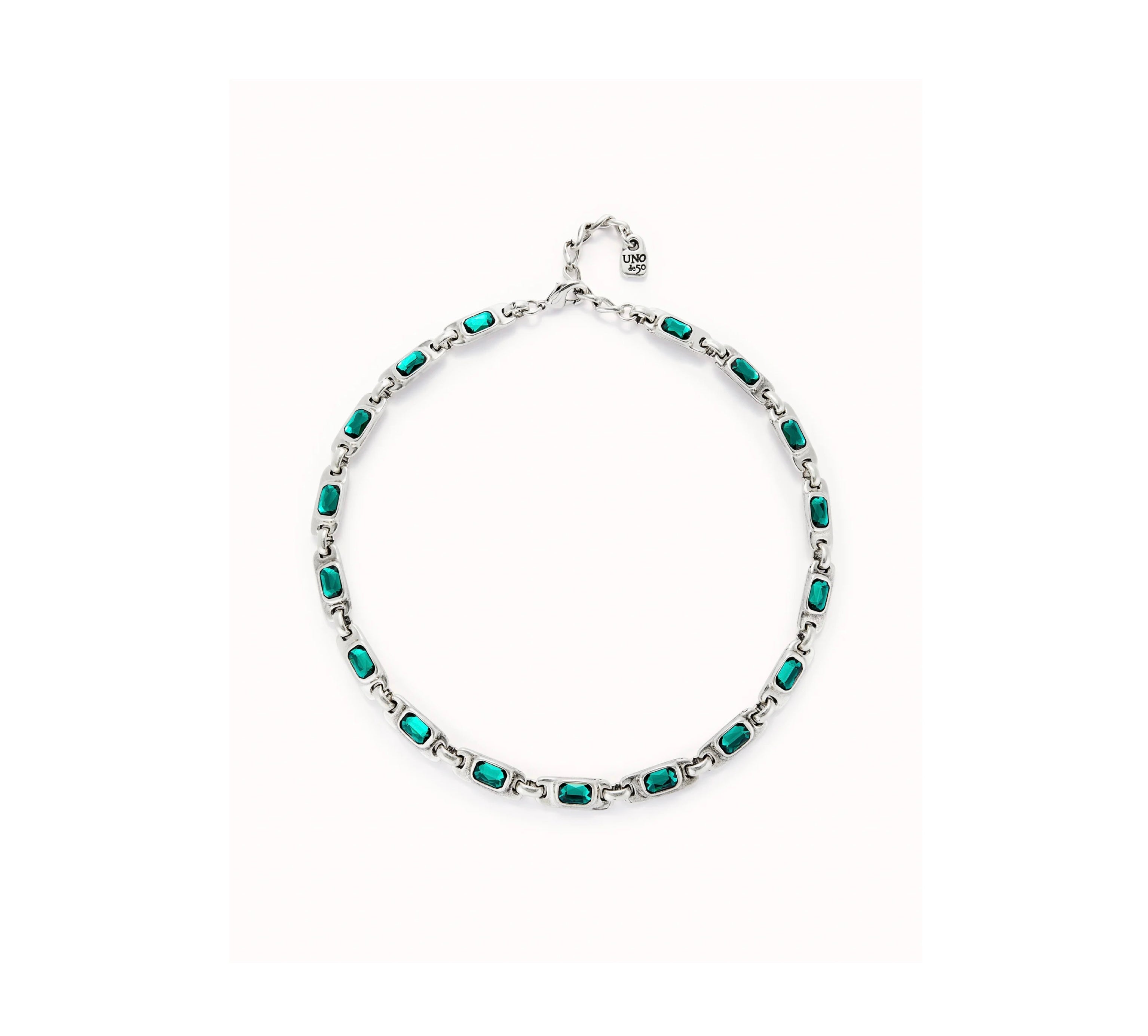 UNO D 50-Sterling silver-plated necklace with green crystals-1