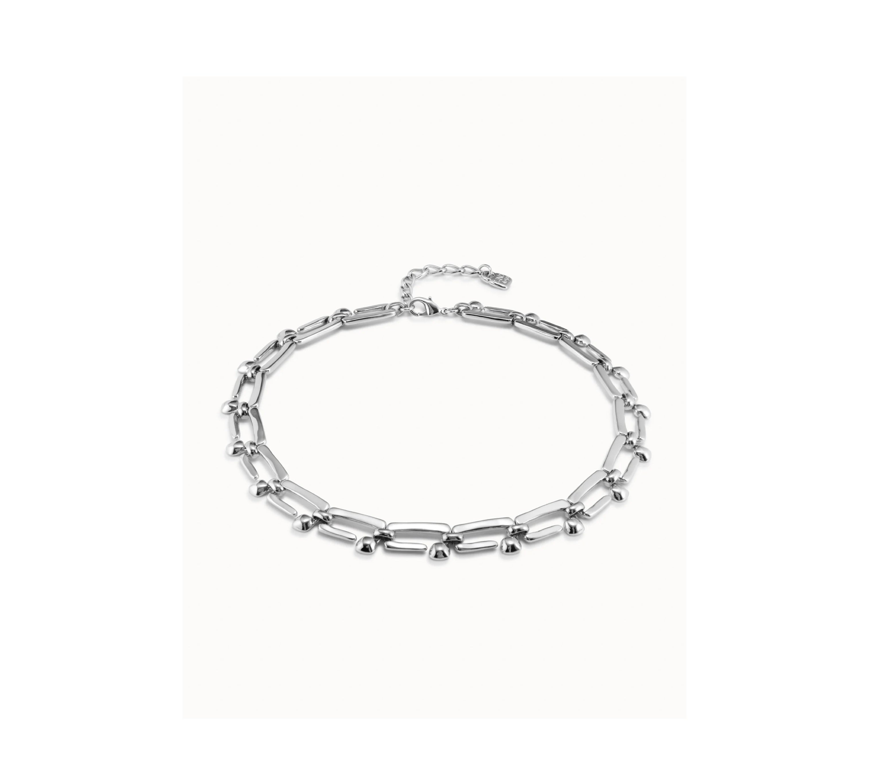 UNO D 50-Sterling silver-plated short necklace with rectangular nail shaped links•
