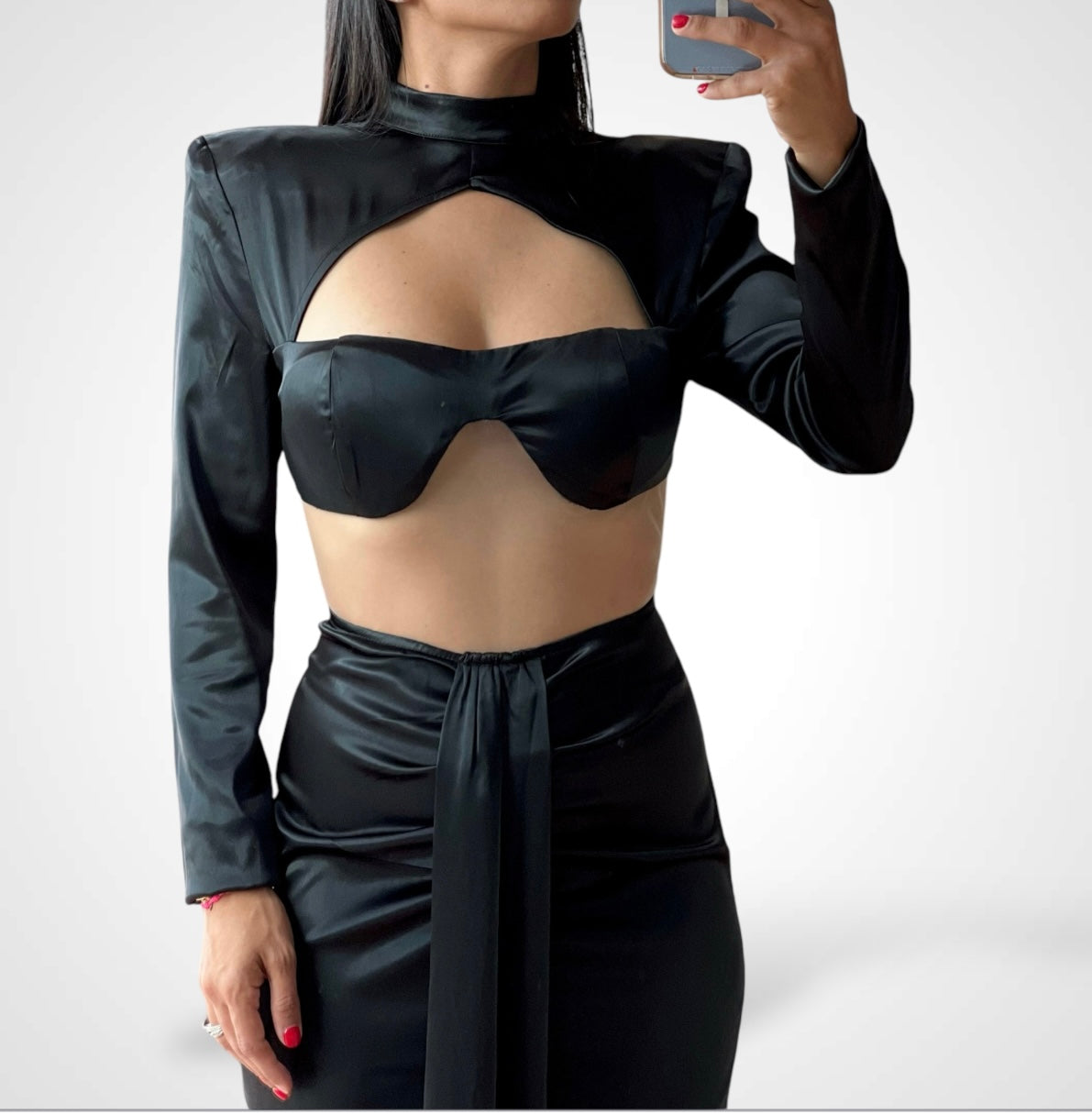 Luxe Satin Cutout Dress•-2