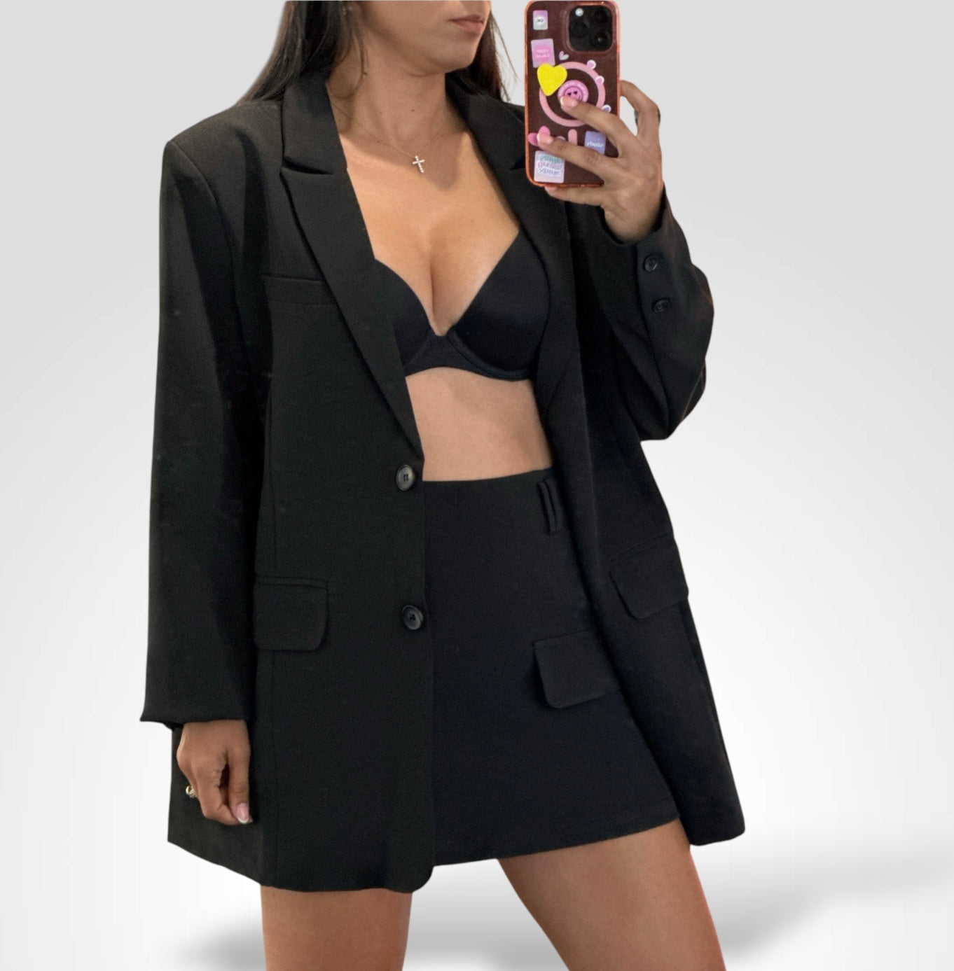 BOYFRIEND BLAZER AND MINI SKIRT SET•