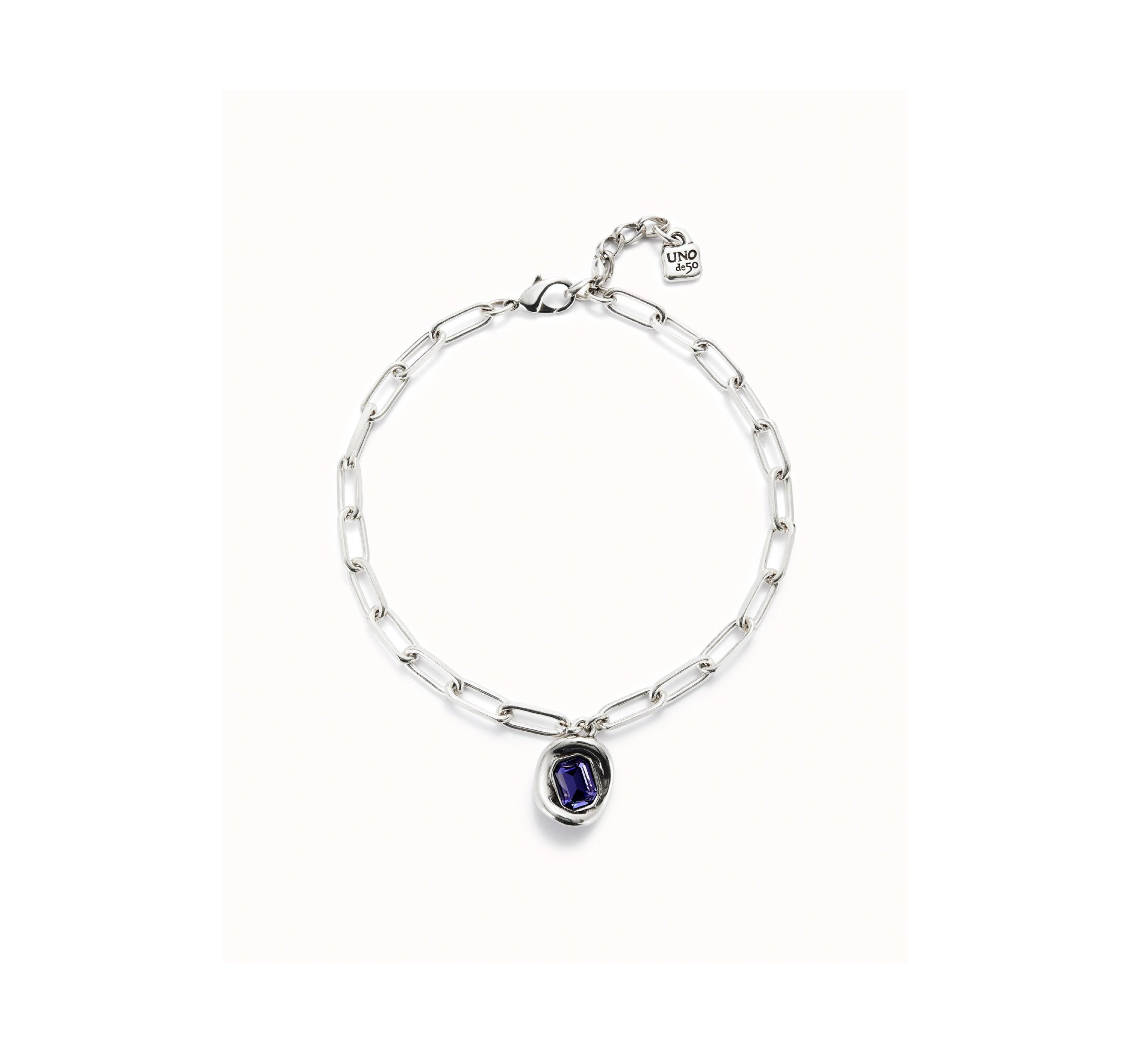 UNO D 50-Sterling silver-plated chain with links and purple crystal•-1