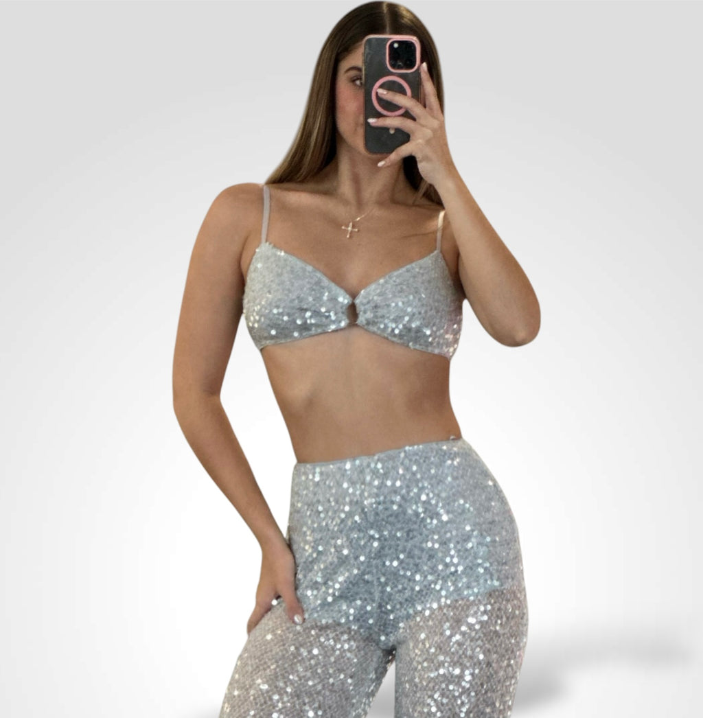 Women's Two Piece Outfit Sparkle Sequin Sleeveless