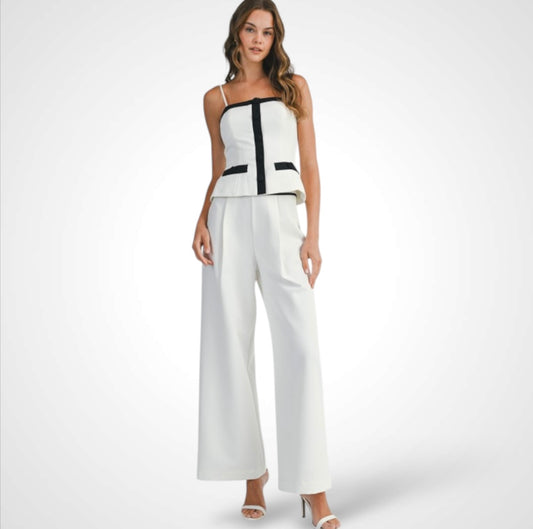 OFF WHITE BUTTON DOWN CAMI AND WIDE LEG PANTS SET