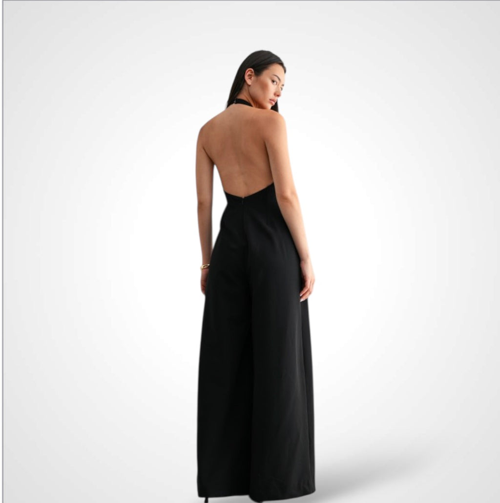 SJQ-BLACK HALTER LONG JUMPSUIT