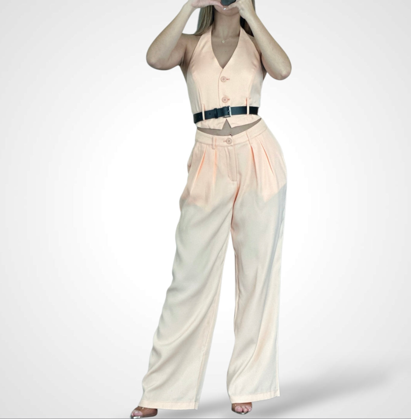 SJ- WORK IT BELTED VEST HALTER TOP & PANTS SET-2