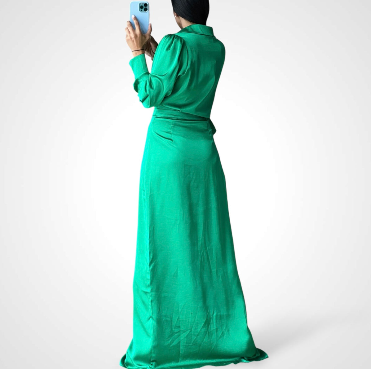 Green Wrap Satin Dress