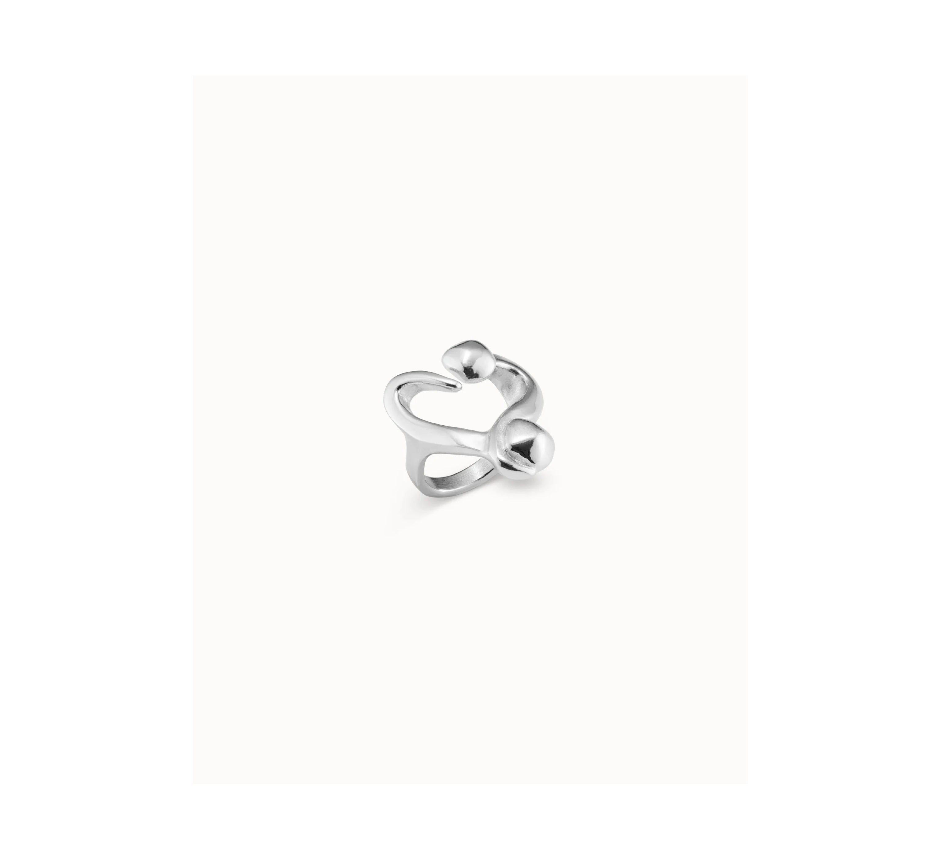UNO D 50- Silver-plated open ring with a nailed heart design