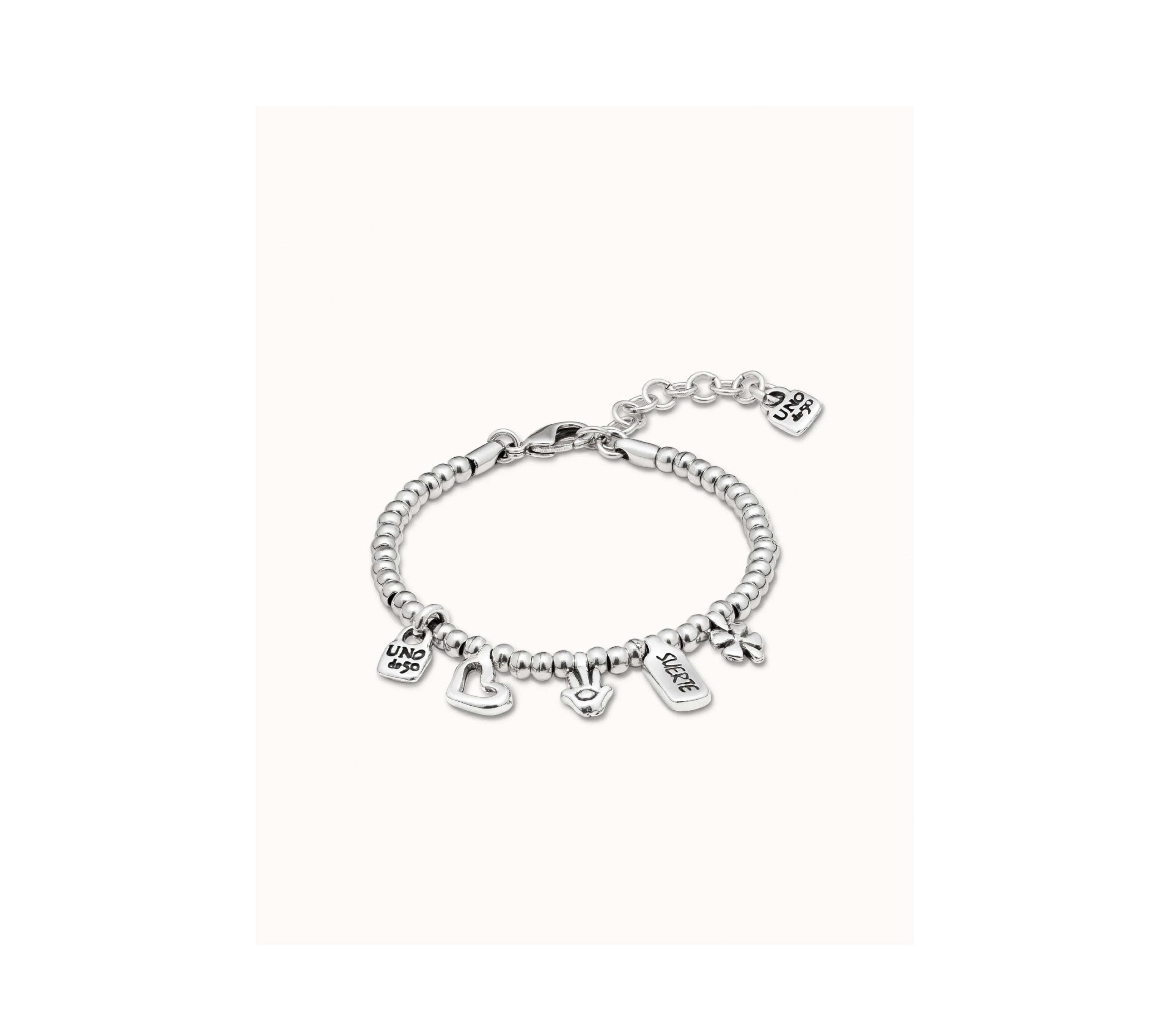 UNO D 50-Sterling silver-plated bracelet with heart, clover and hand charm•-1