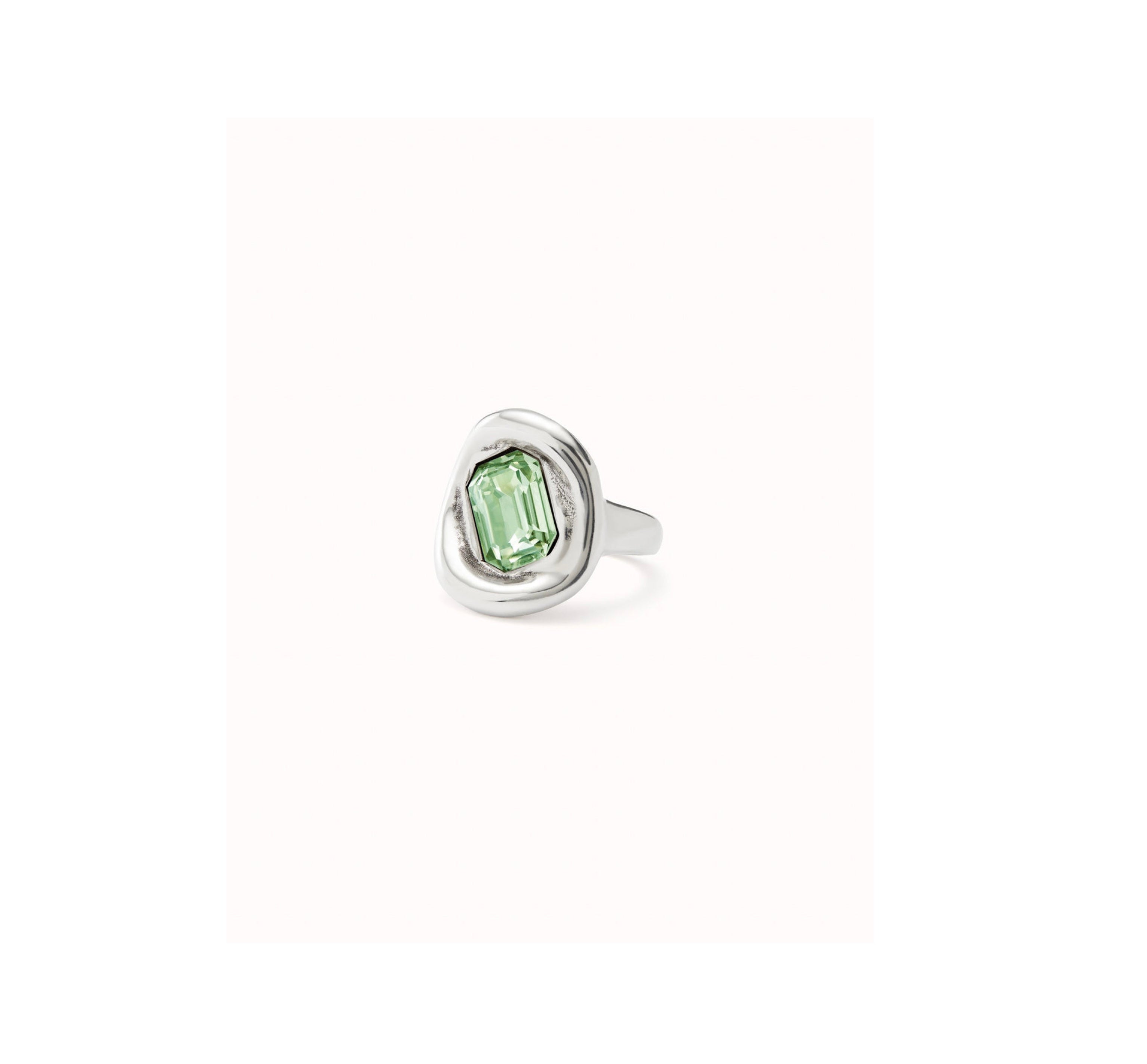 UNO D 50-Anillo bañado en plata de ley con cristal verde-1