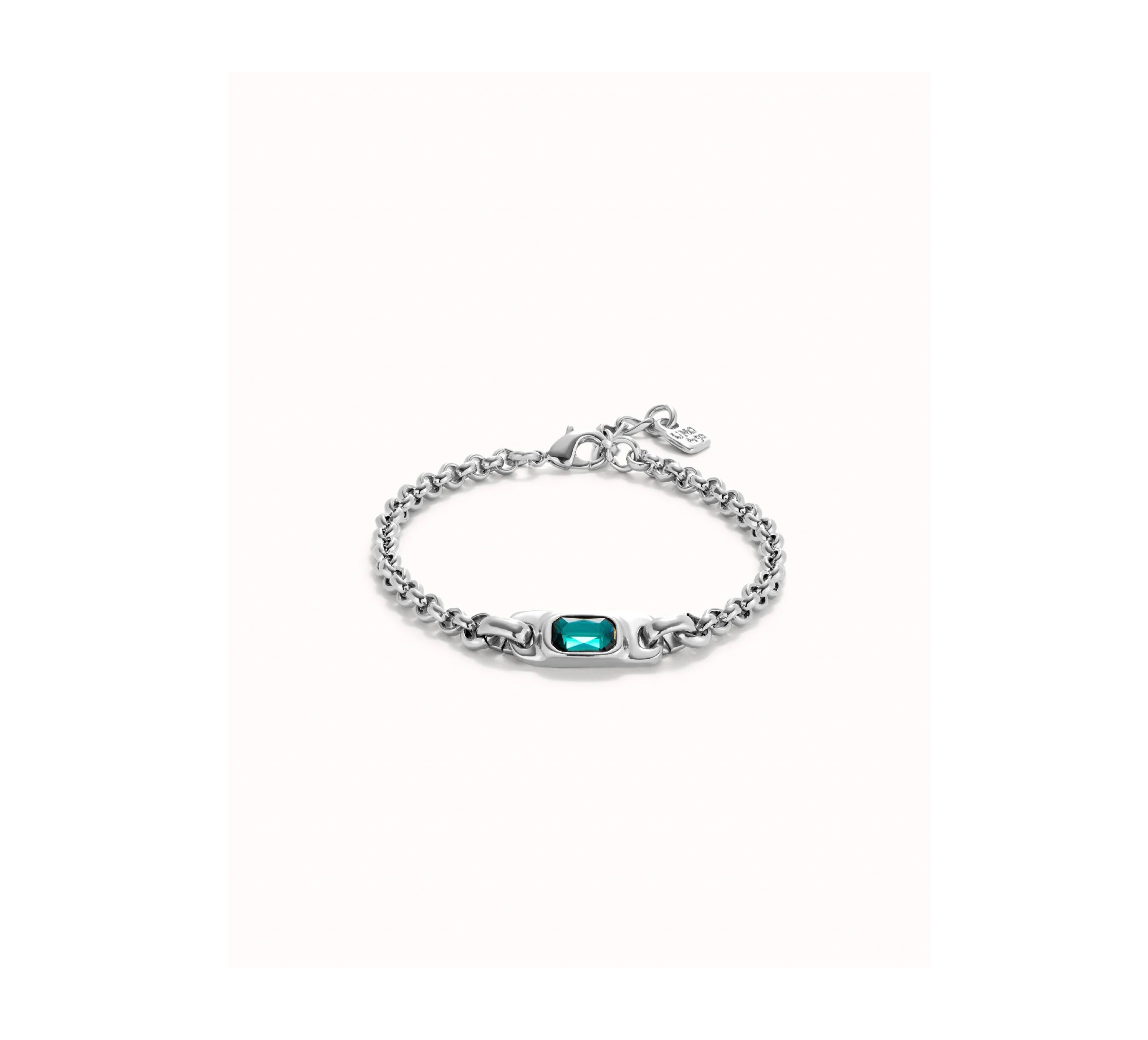 UNO D 50- Sterling silver-plated chain bracelet with green crystal•