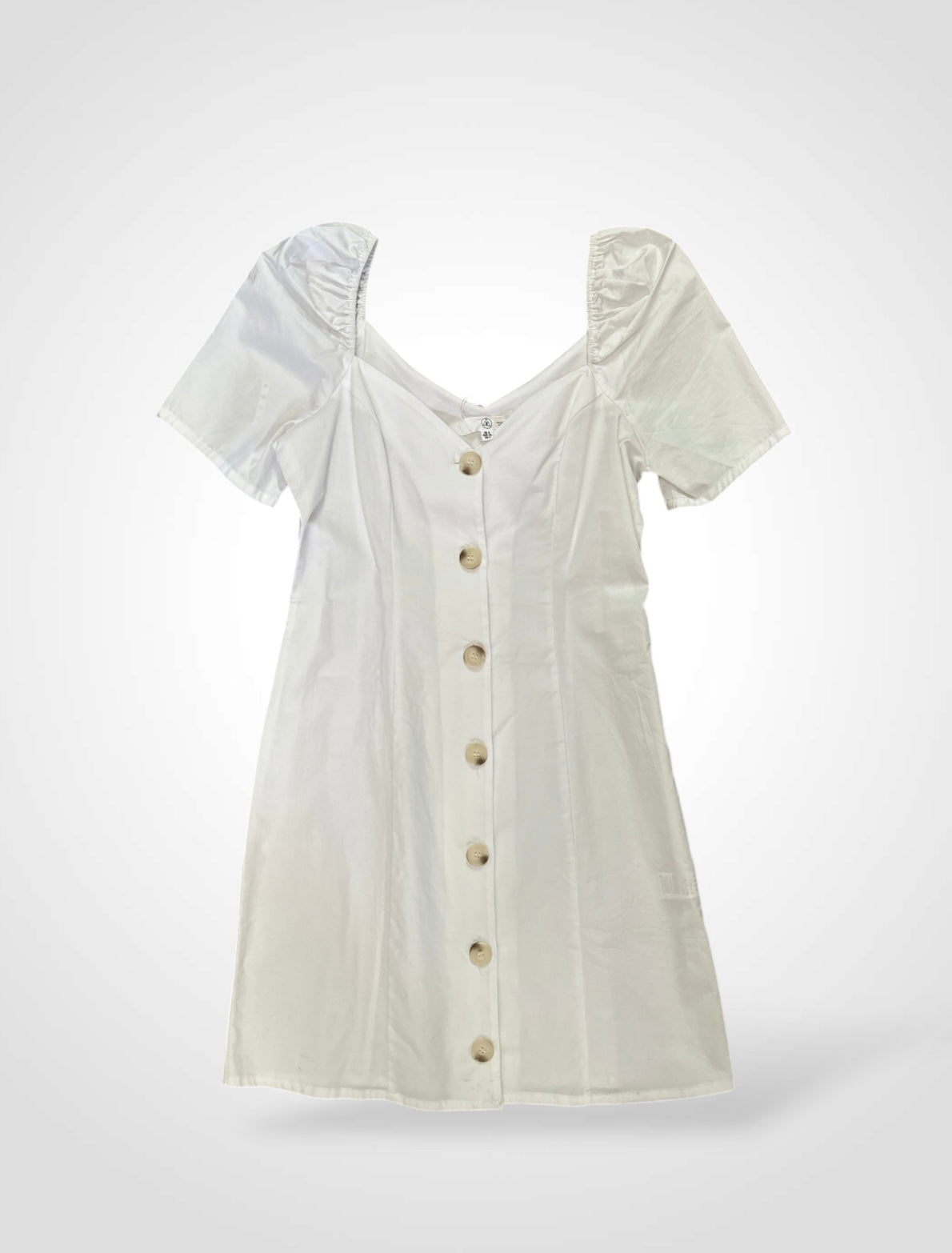 FRONT BUTTONS WHITE SHORT DRESS