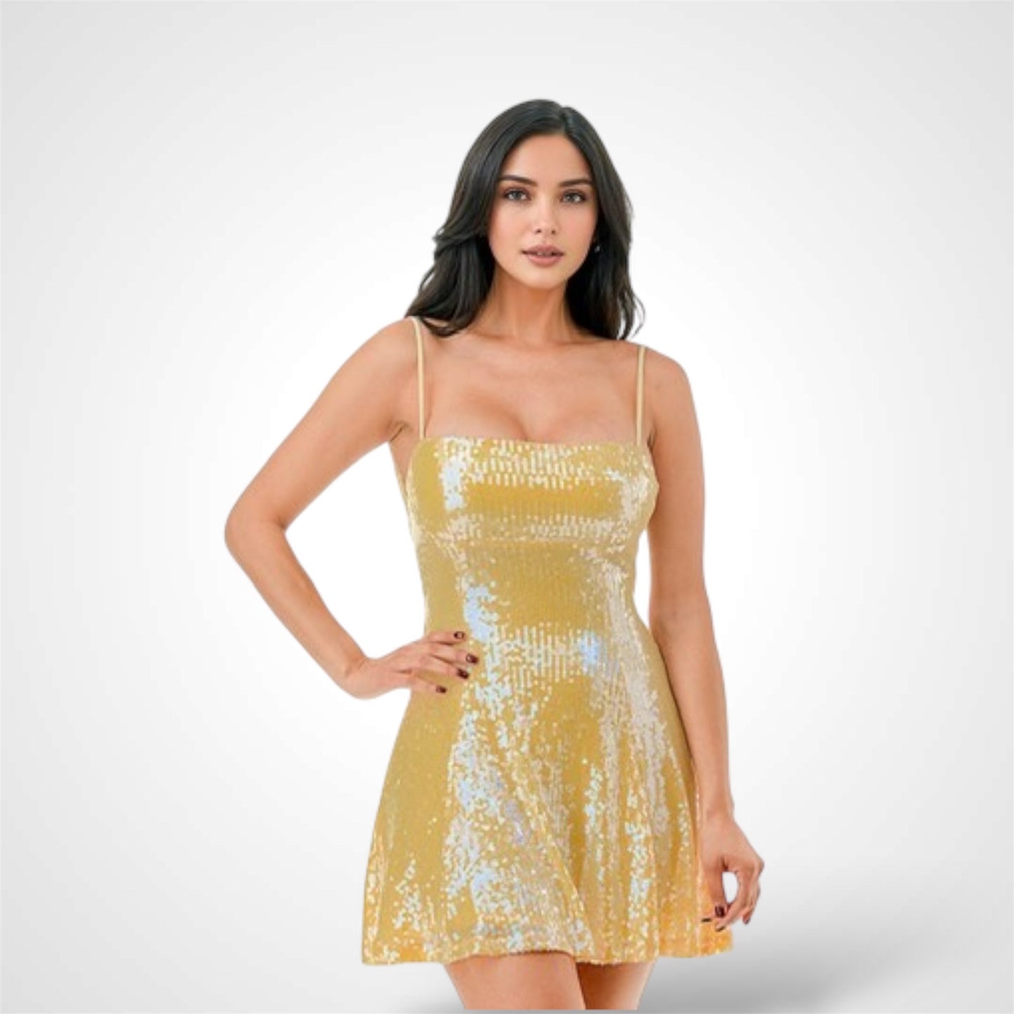 Solid Sequin Crossed Back Mini Dress