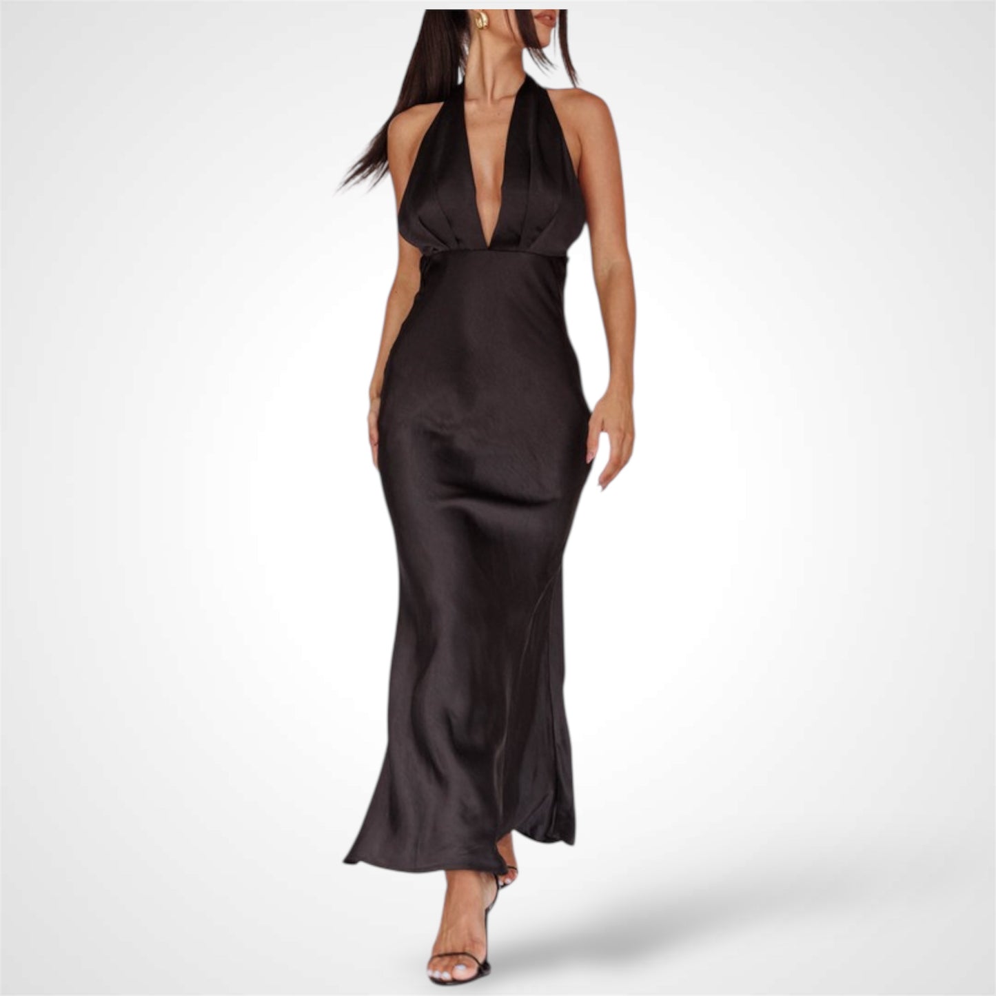Halterneck Plunging V Neck Maxi Dress