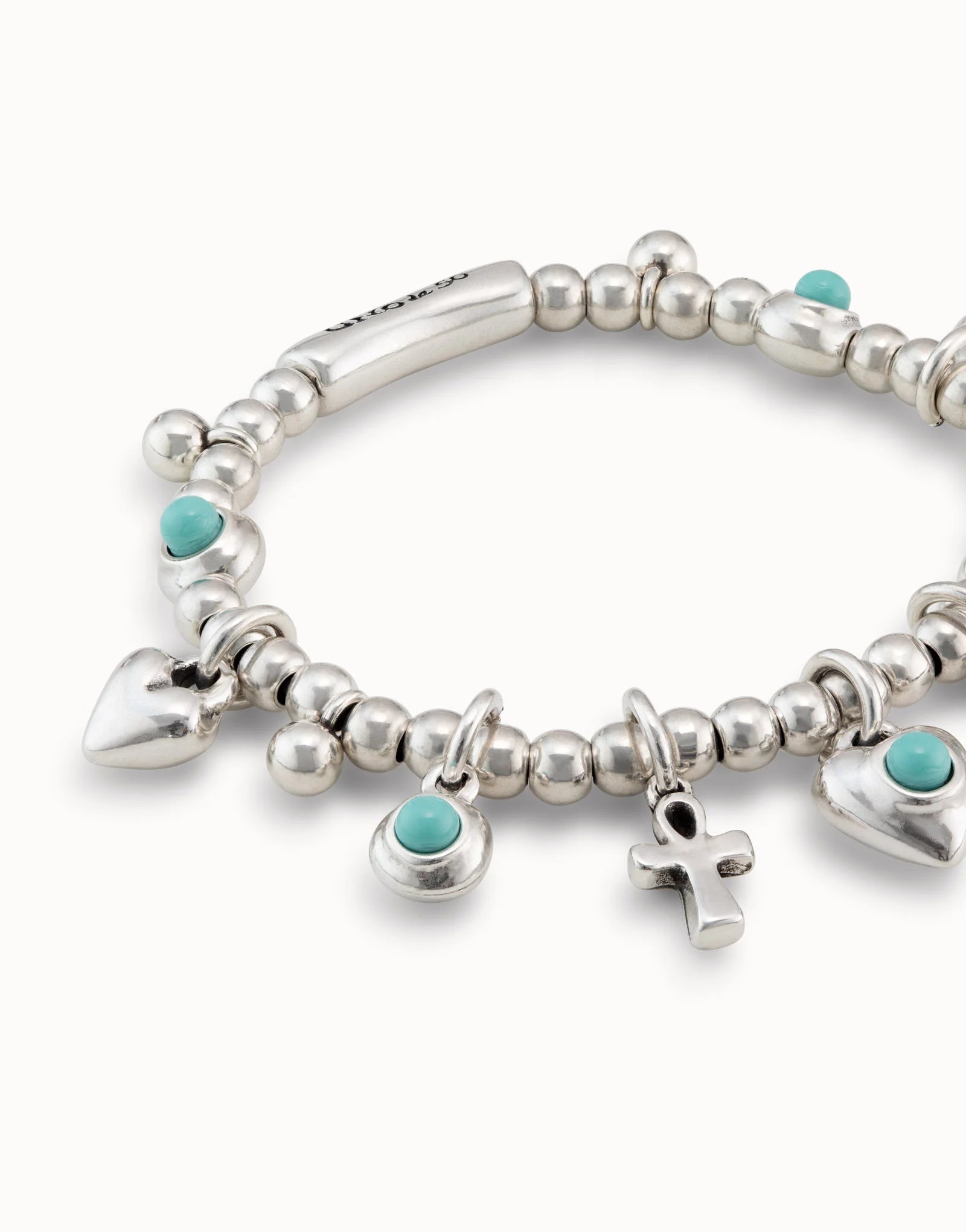 Uno de 50 Sterling silver-plated beads bracelet with 5 murano glass charms•-2