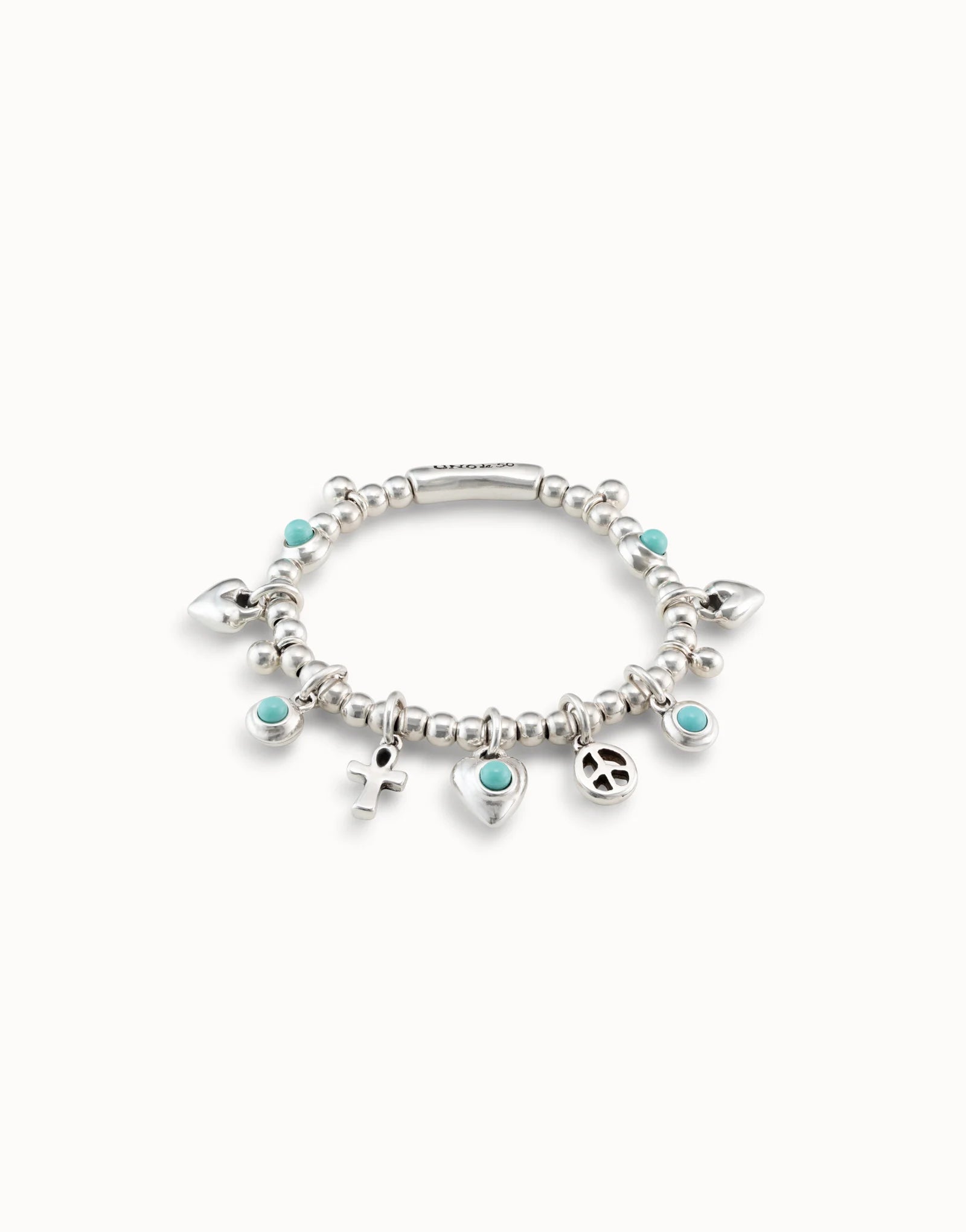 Uno de 50 Sterling silver-plated beads bracelet with 5 murano glass charms•