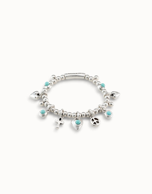 Uno de 50 Sterling silver-plated beads bracelet with 5 murano glass charms