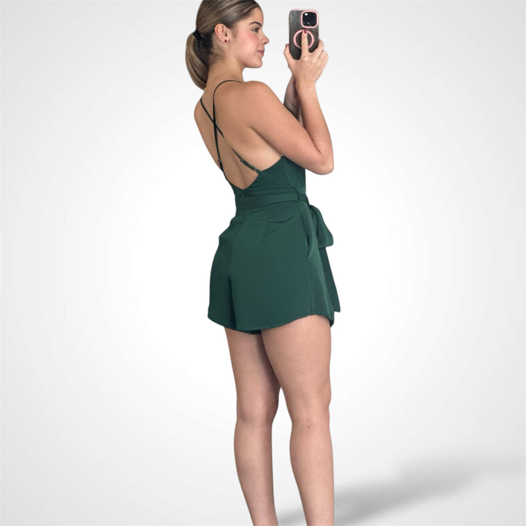 Cross Back Satin Romper (Green)