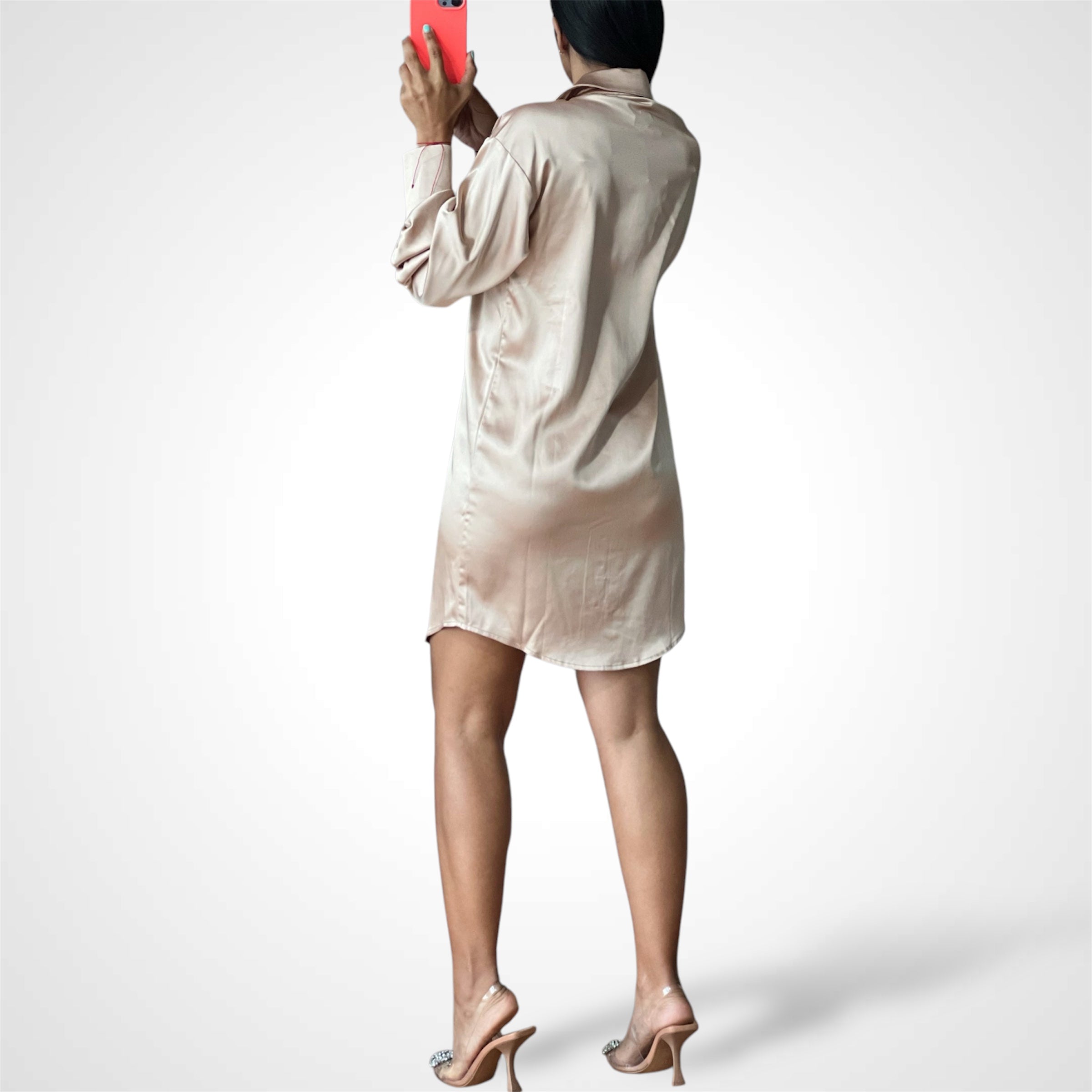 SATIN SHIRT MINI DRESS•-3