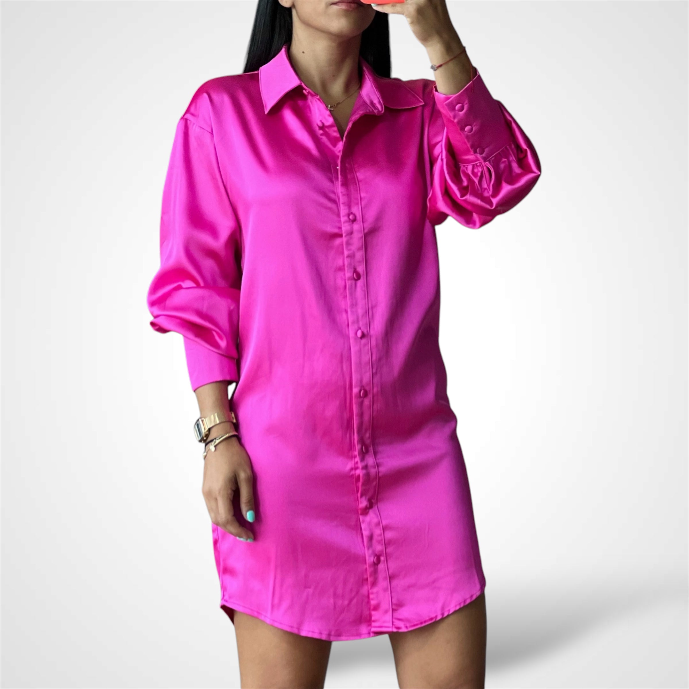 SATIN SHIRT MINI DRESS