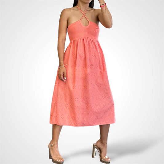 Coral Eyelet Skirt Dress