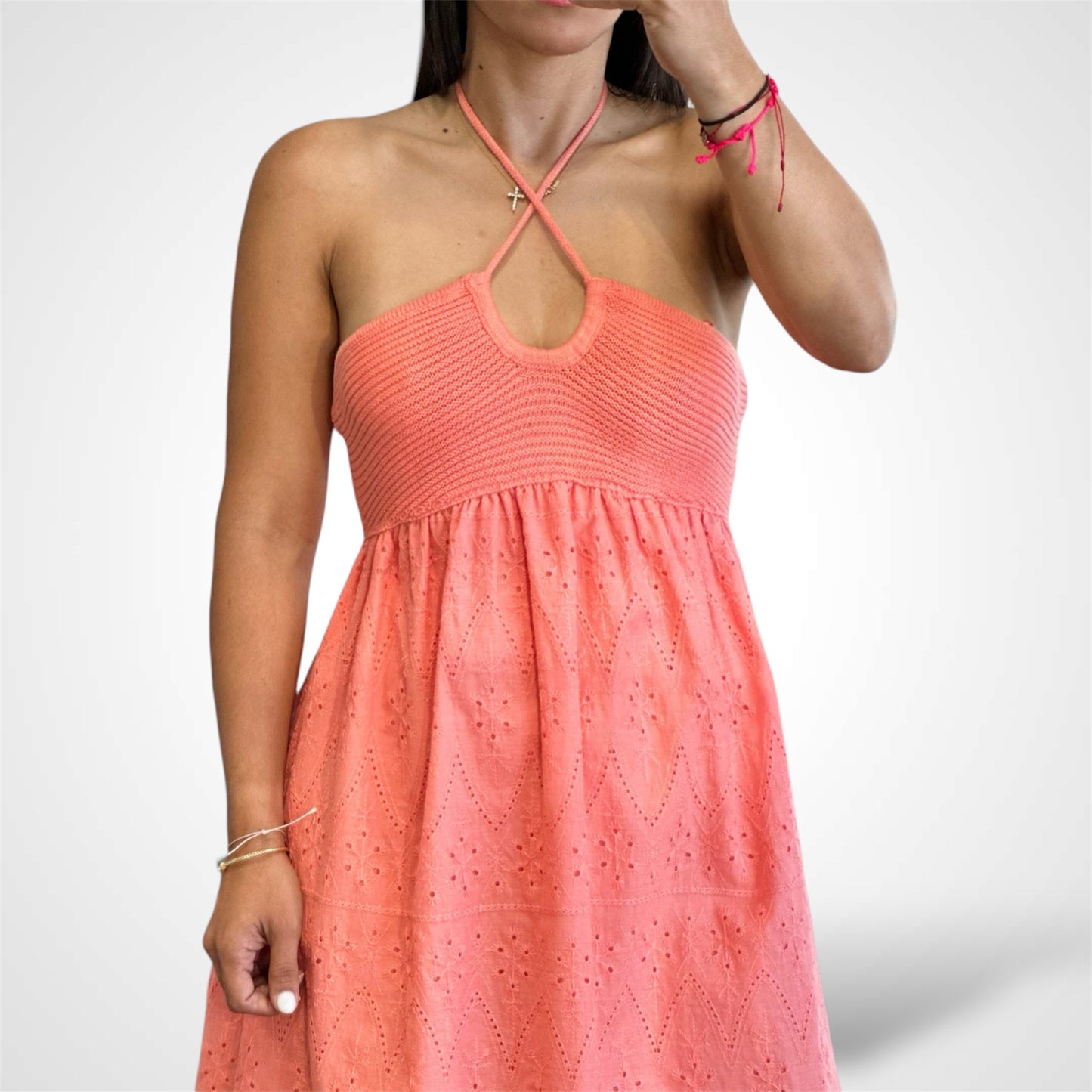 Coral Eyelet Skirt Dress