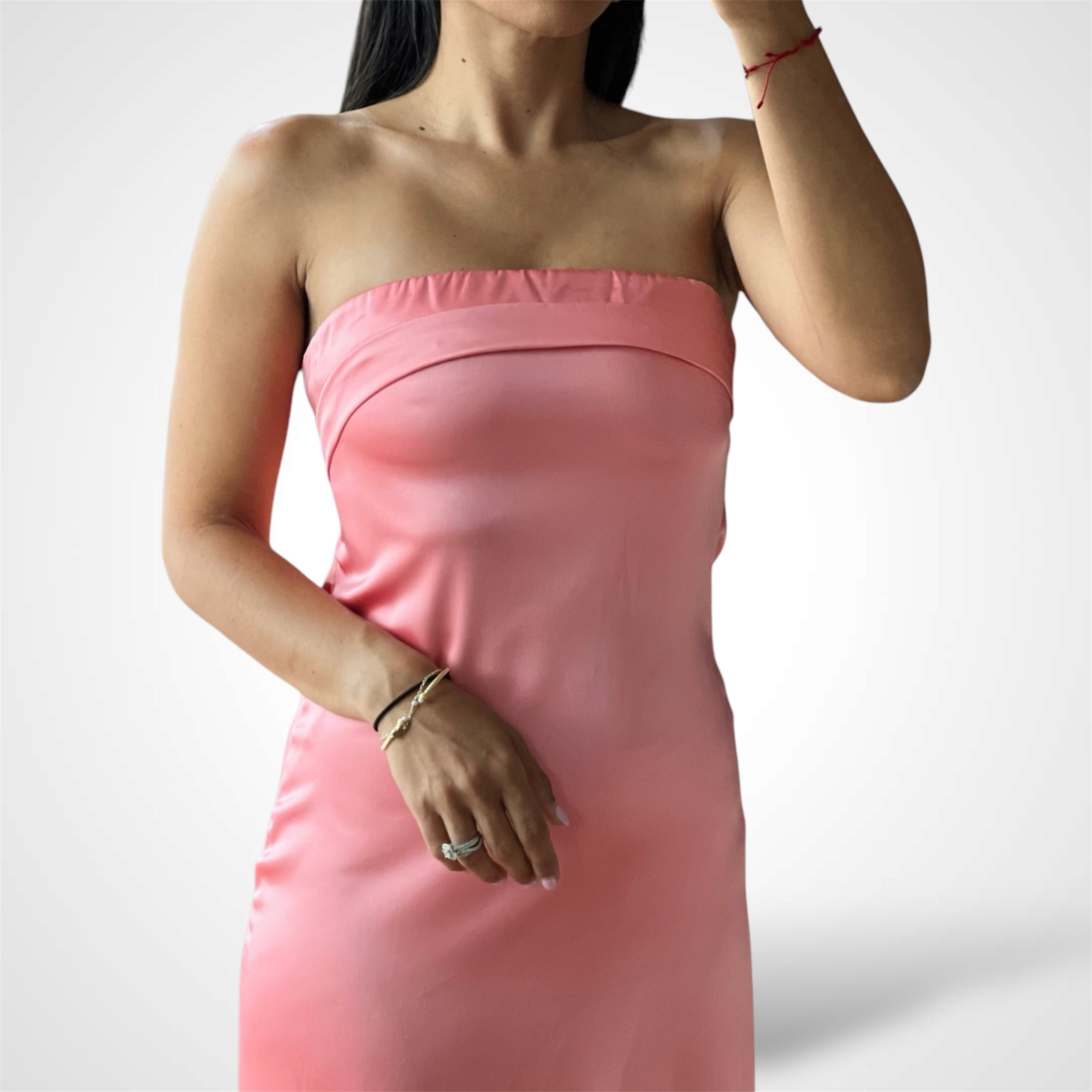 COWL BACK SATIN TUBE MAXI DRESS