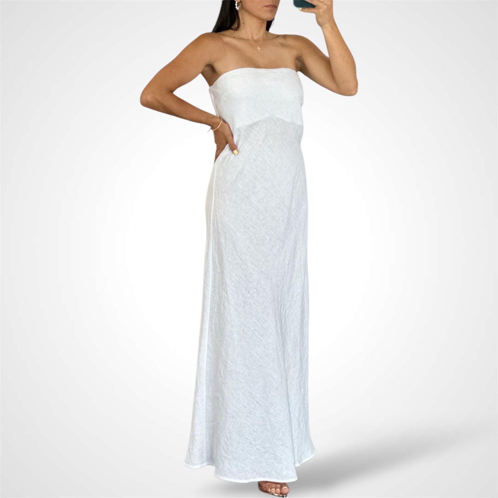 Linen Strap Off White Dress•