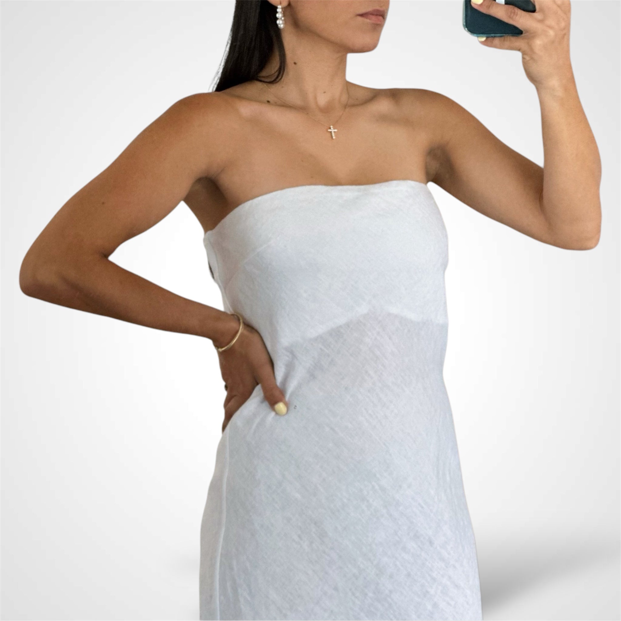 Linen Strap Off White Dress•-2