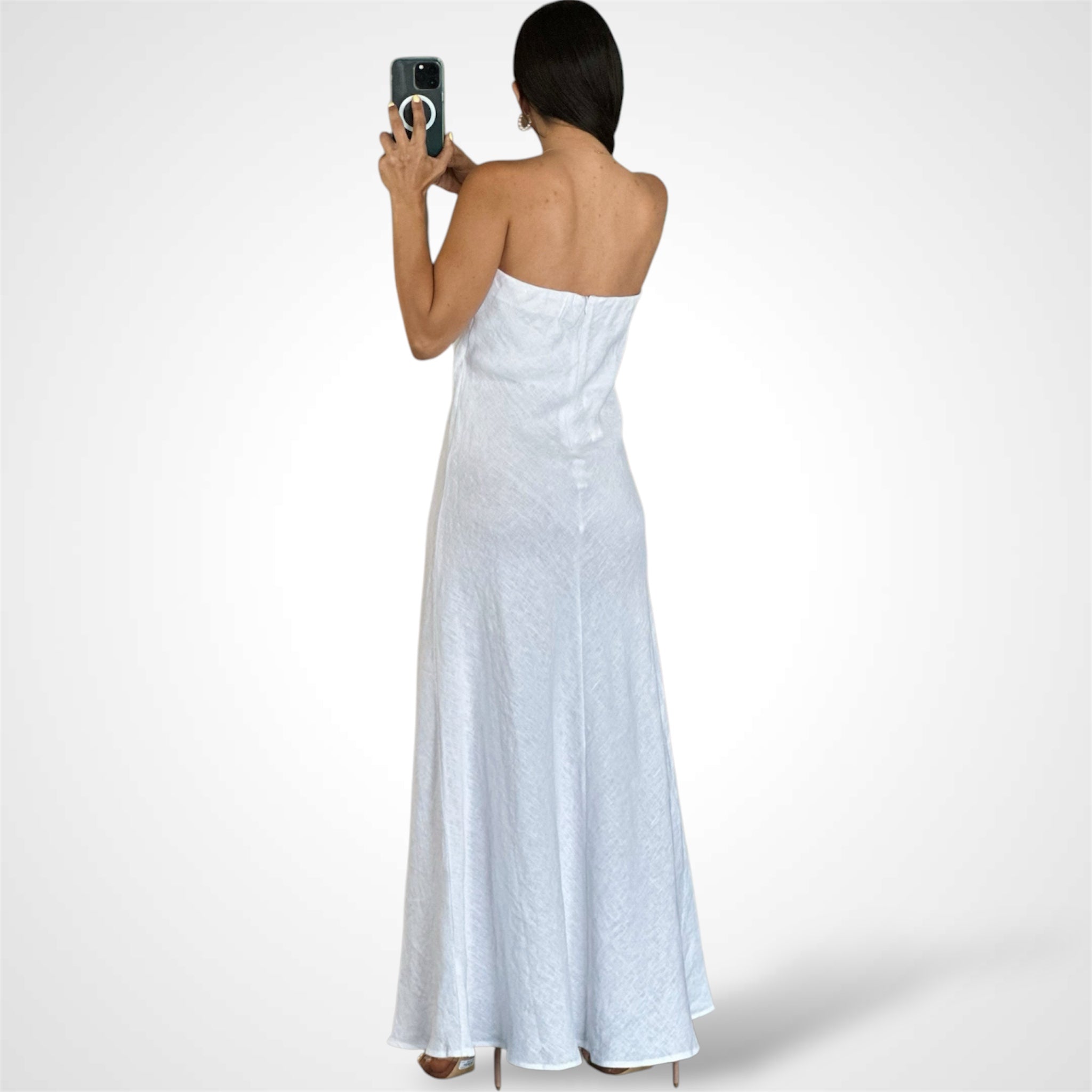 Linen Strap Off White Dress•-3