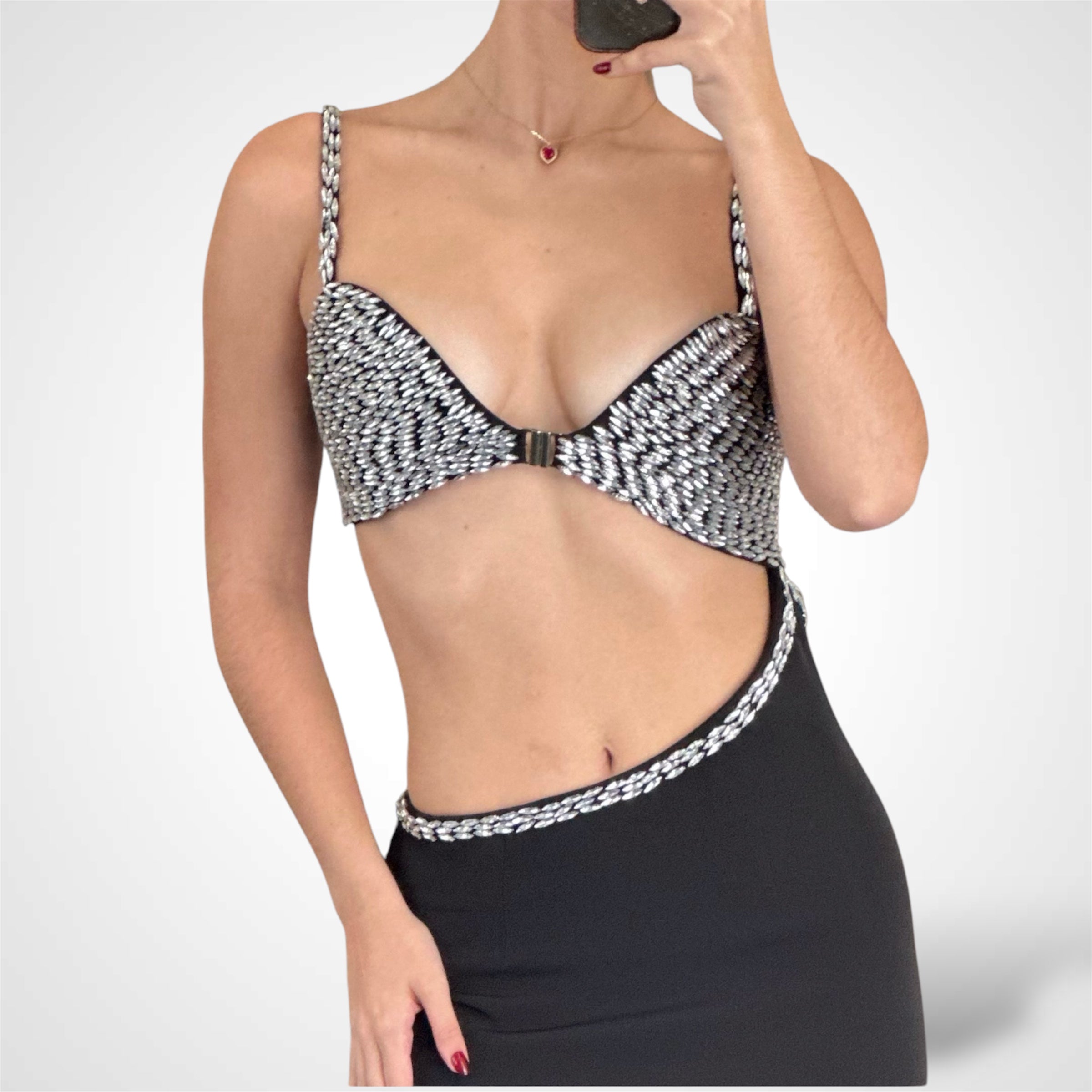 DIAMOND RHINESTONE CUTOUT LONG DRESS•-2