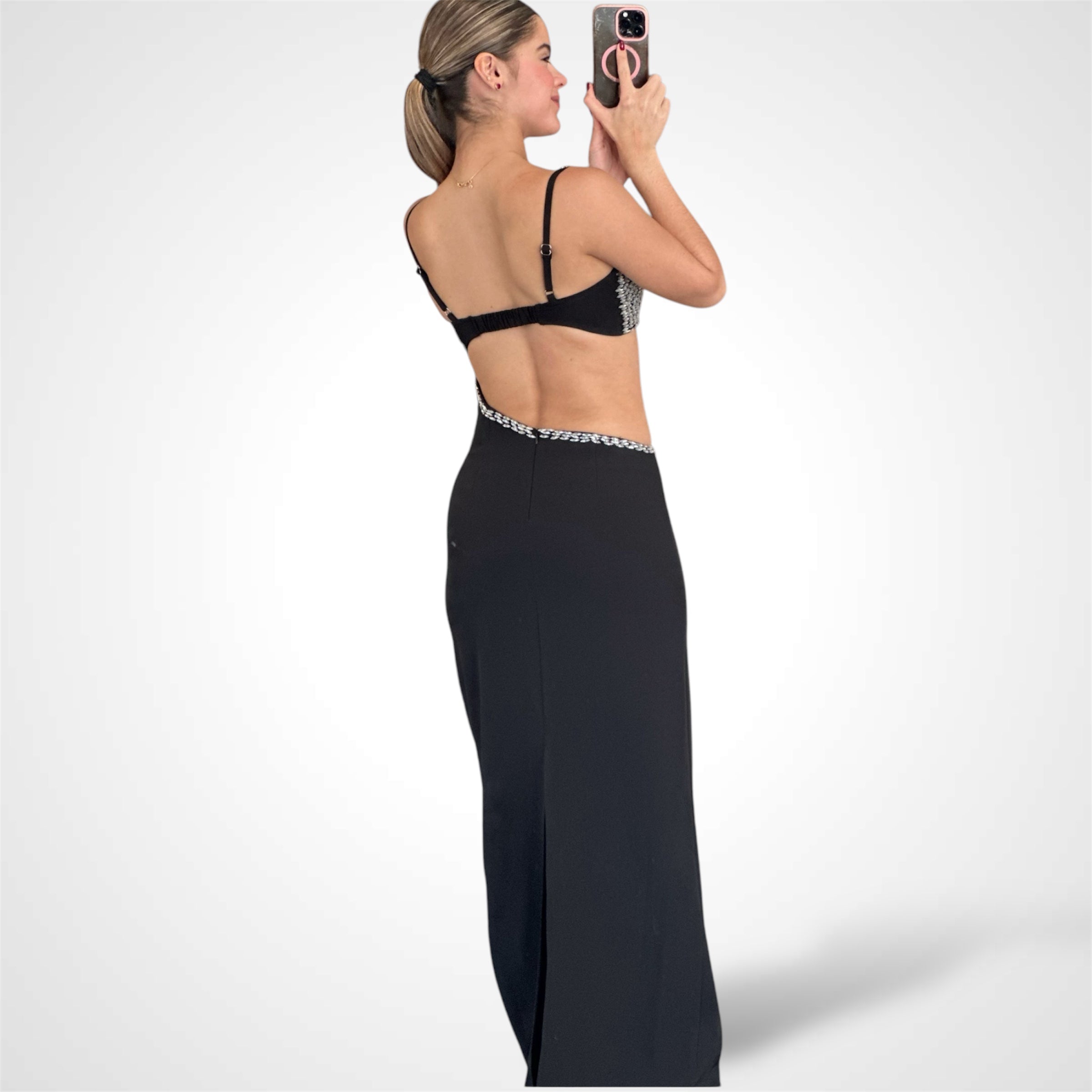 DIAMOND RHINESTONE CUTOUT LONG DRESS•-3