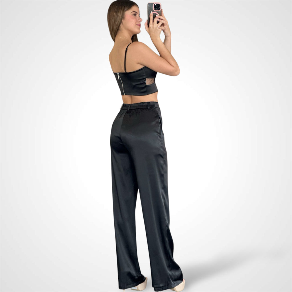 WILDFLOWER SATIN CAMI CROP TOP & PANT SET