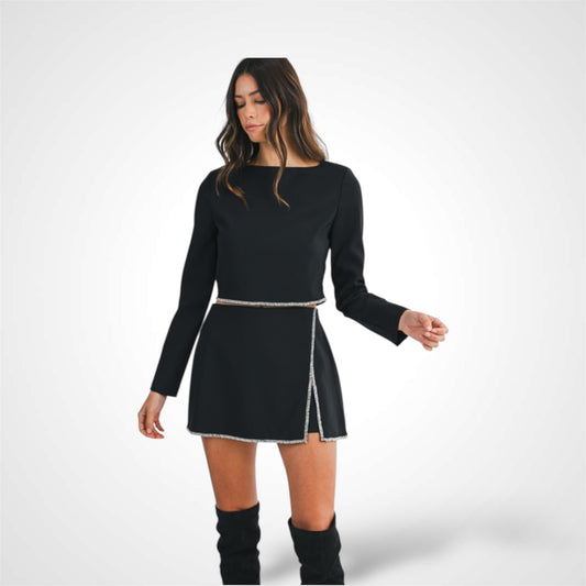 SJQ-RHINESTONE EMBELLISHED KNIT TOP AND SKORT SET