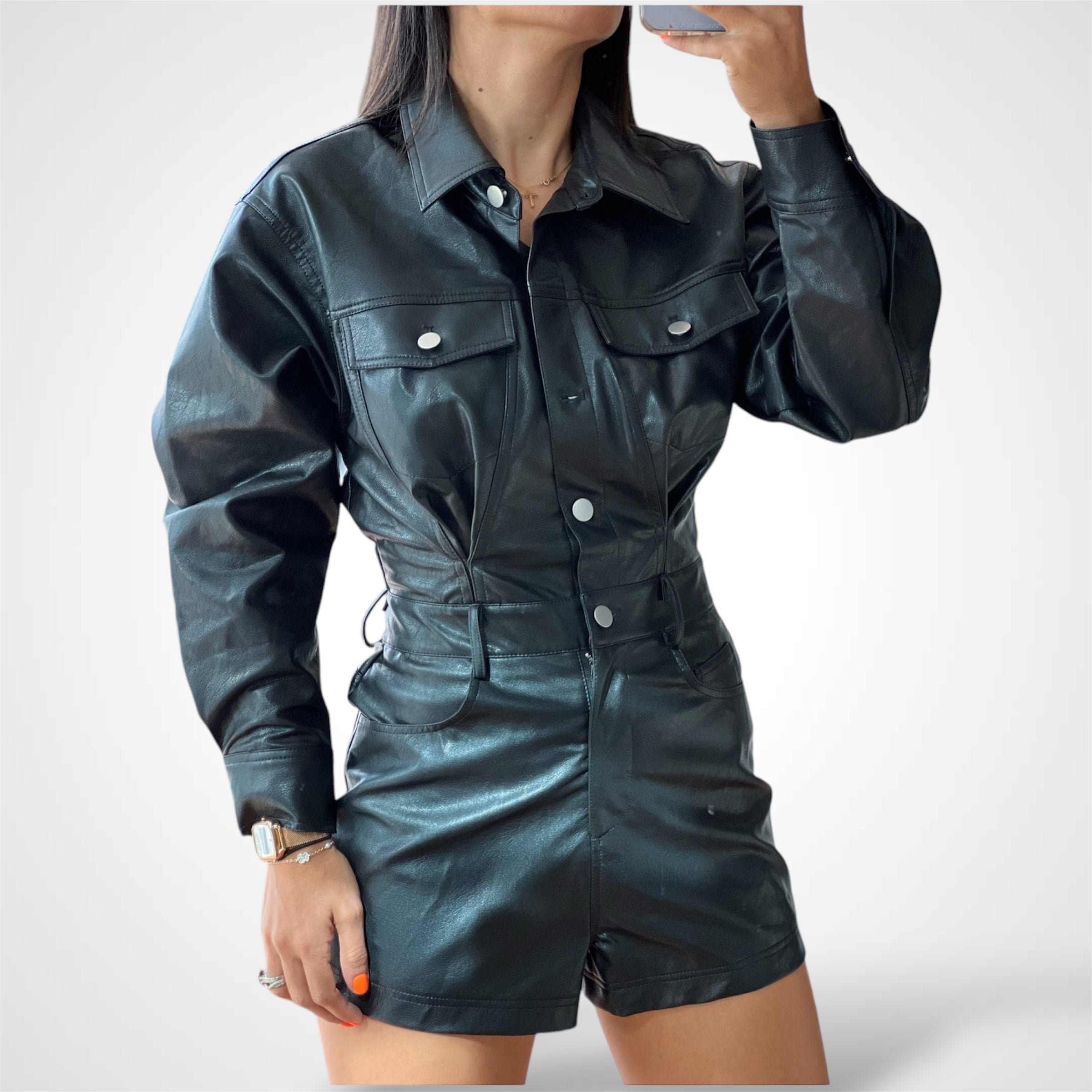 Faux Leather Romper•