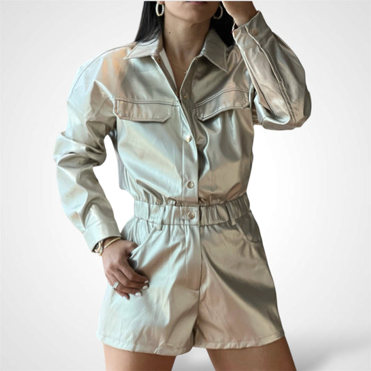 LEATHER ROMPER WAIST BAND WITH SIDE POCKETS