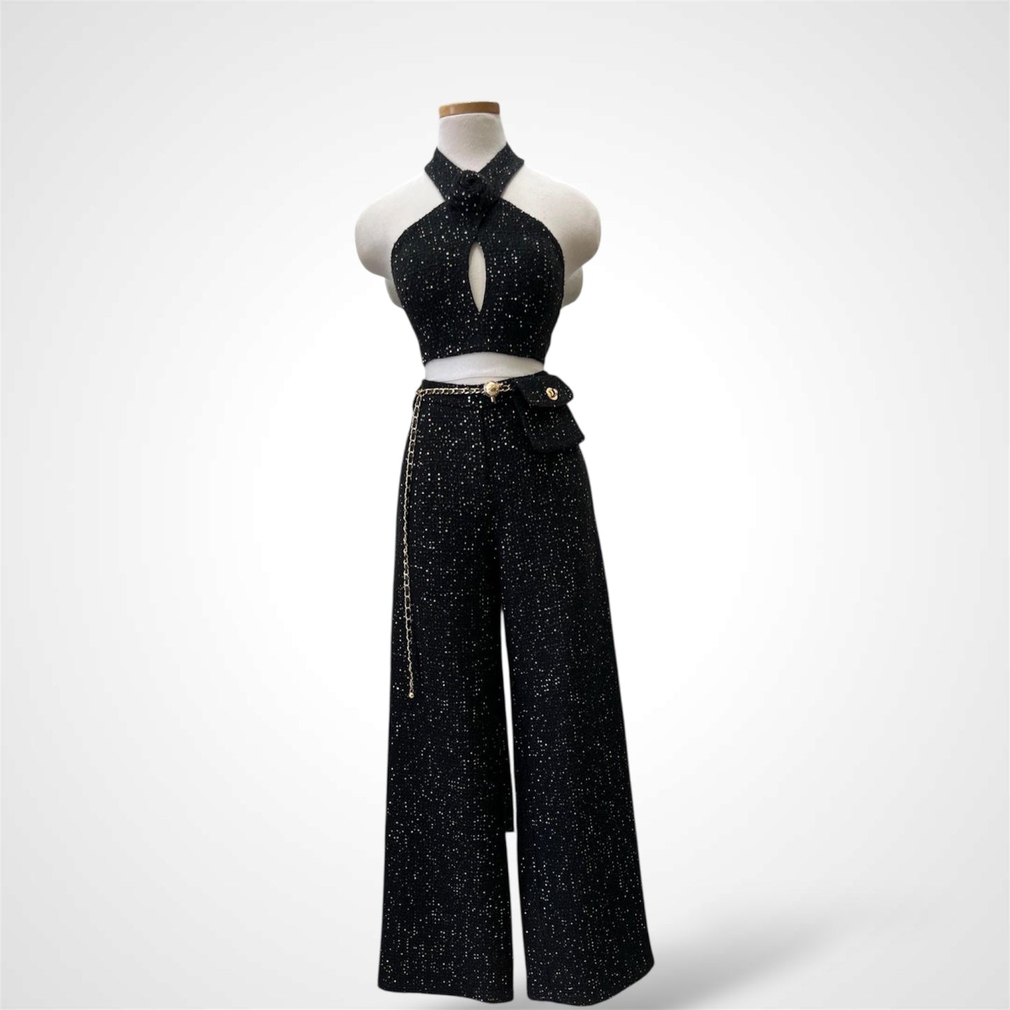 SEQUINS TWEED PANTS SET