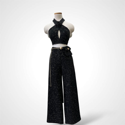 SEQUINS TWEED PANTS SET