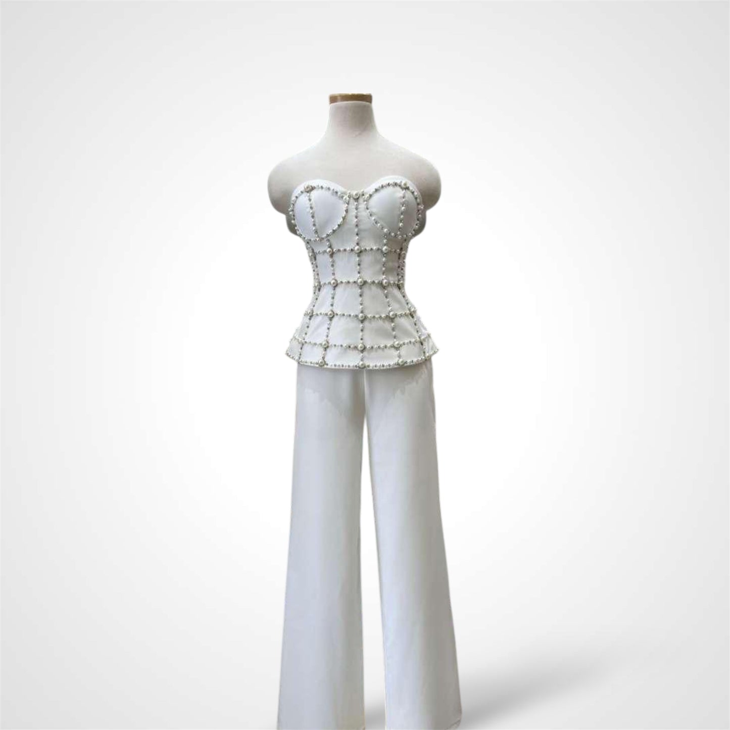 WHITE EMBELLISHED PANT SET