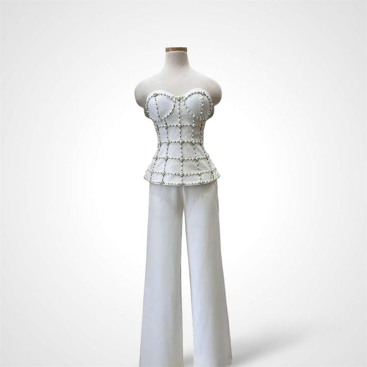 WHITE EMBELLISHED PANT SET