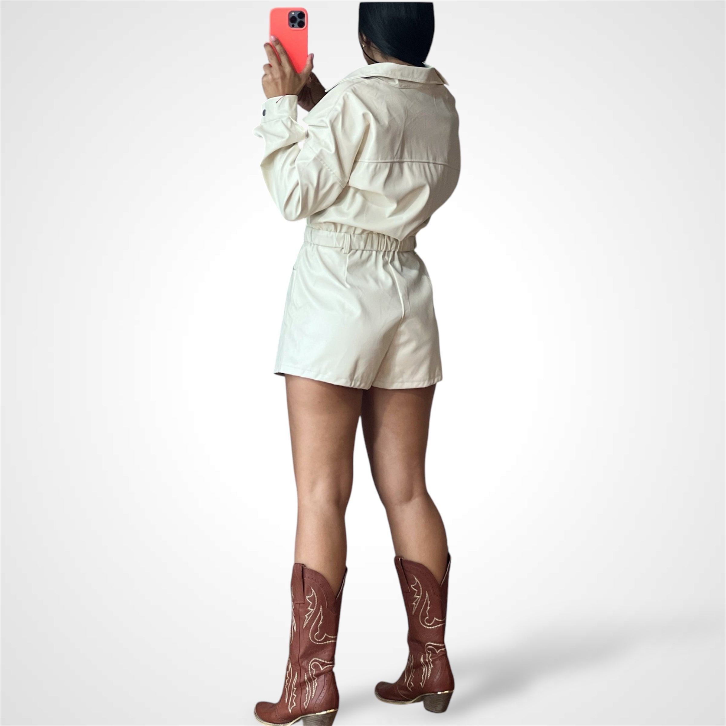 LEATHER ROMPER WAIST BAND WITH SIDE POCKETS••-3