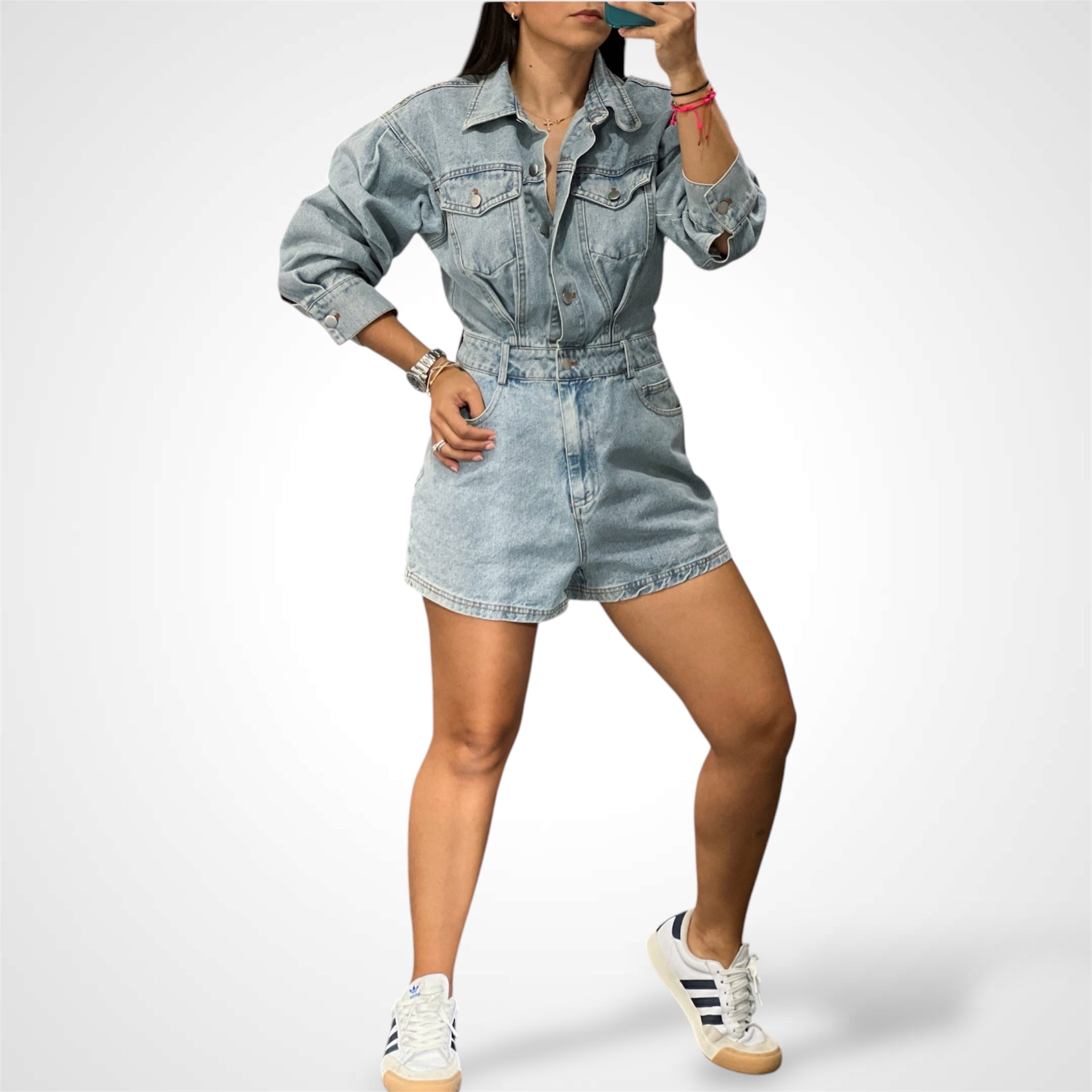 Long Sleeve Denim Romper••-2